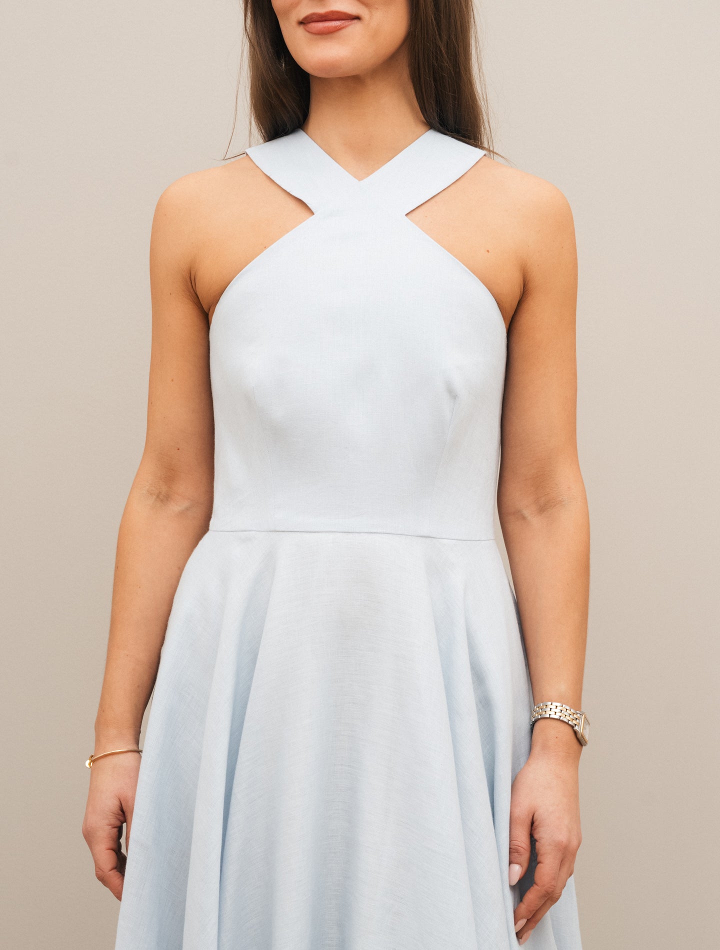 Linen Midi Dress Light Blue