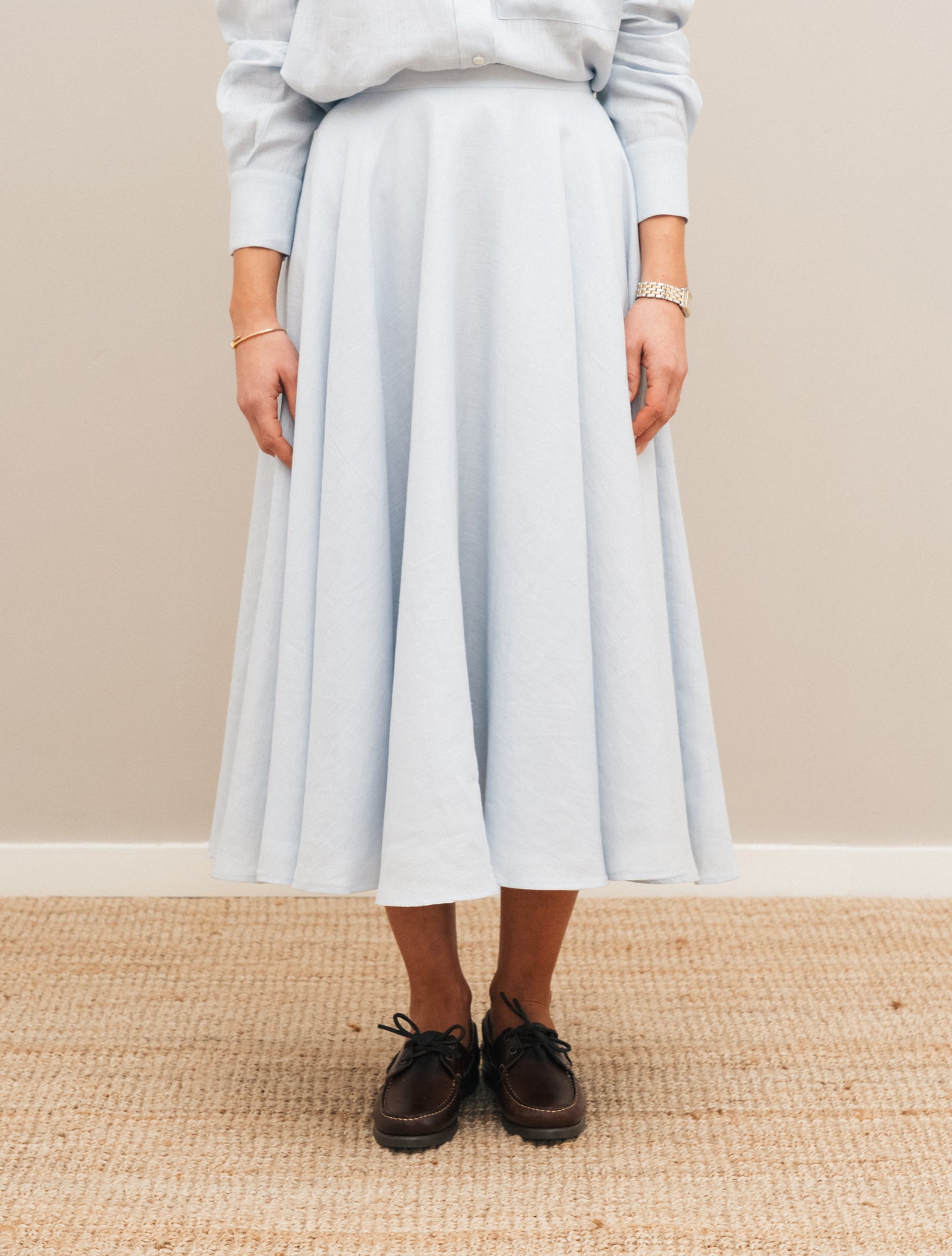 Full Cirkle Linen Skirt Light Blue