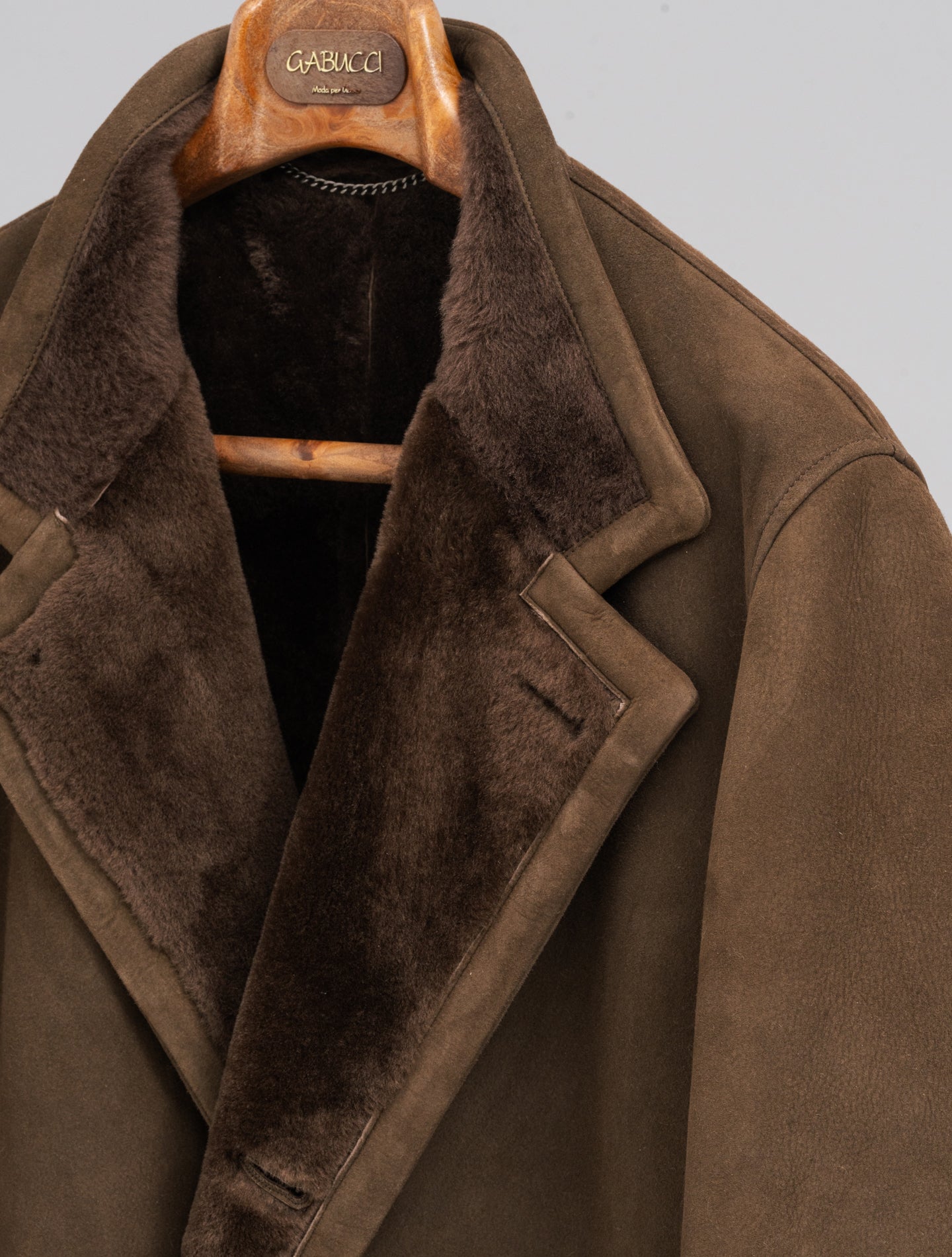 Double Breasted Shearling Jacket Brown