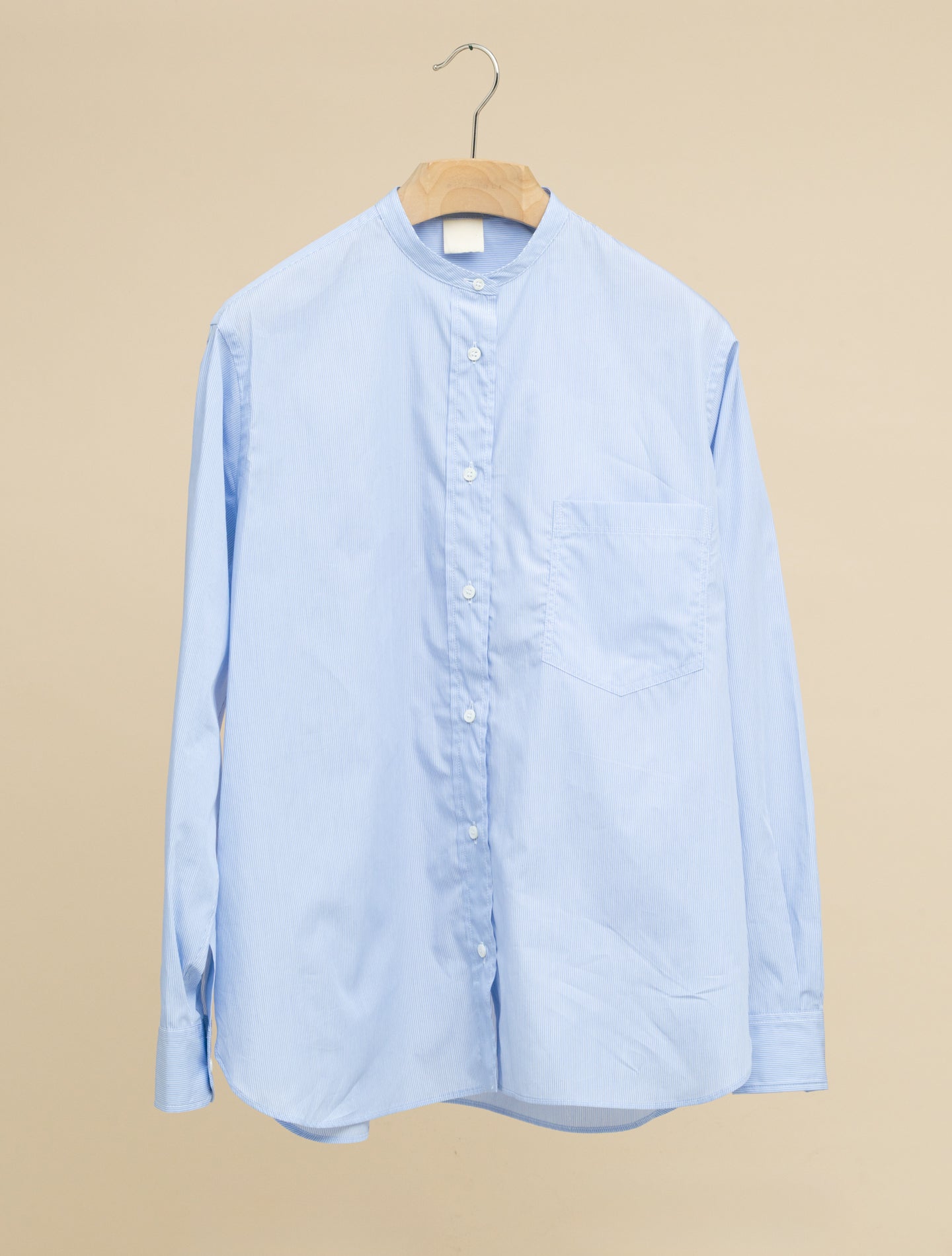 Striped Cotton Mandarin Collar Shirt - AA Capsule Collection Light Blue