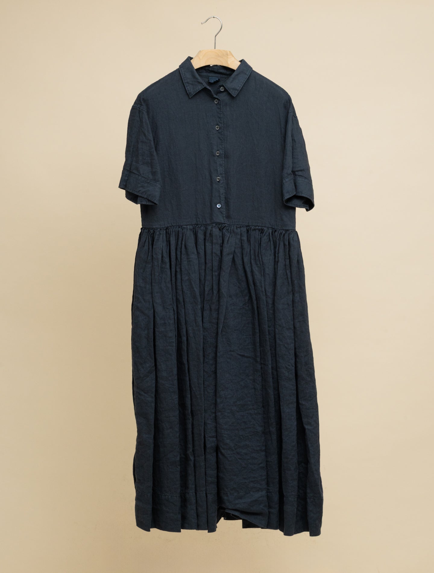 Linen Garment-dyed Shirt Dress - AA Capsule Collection Navy
