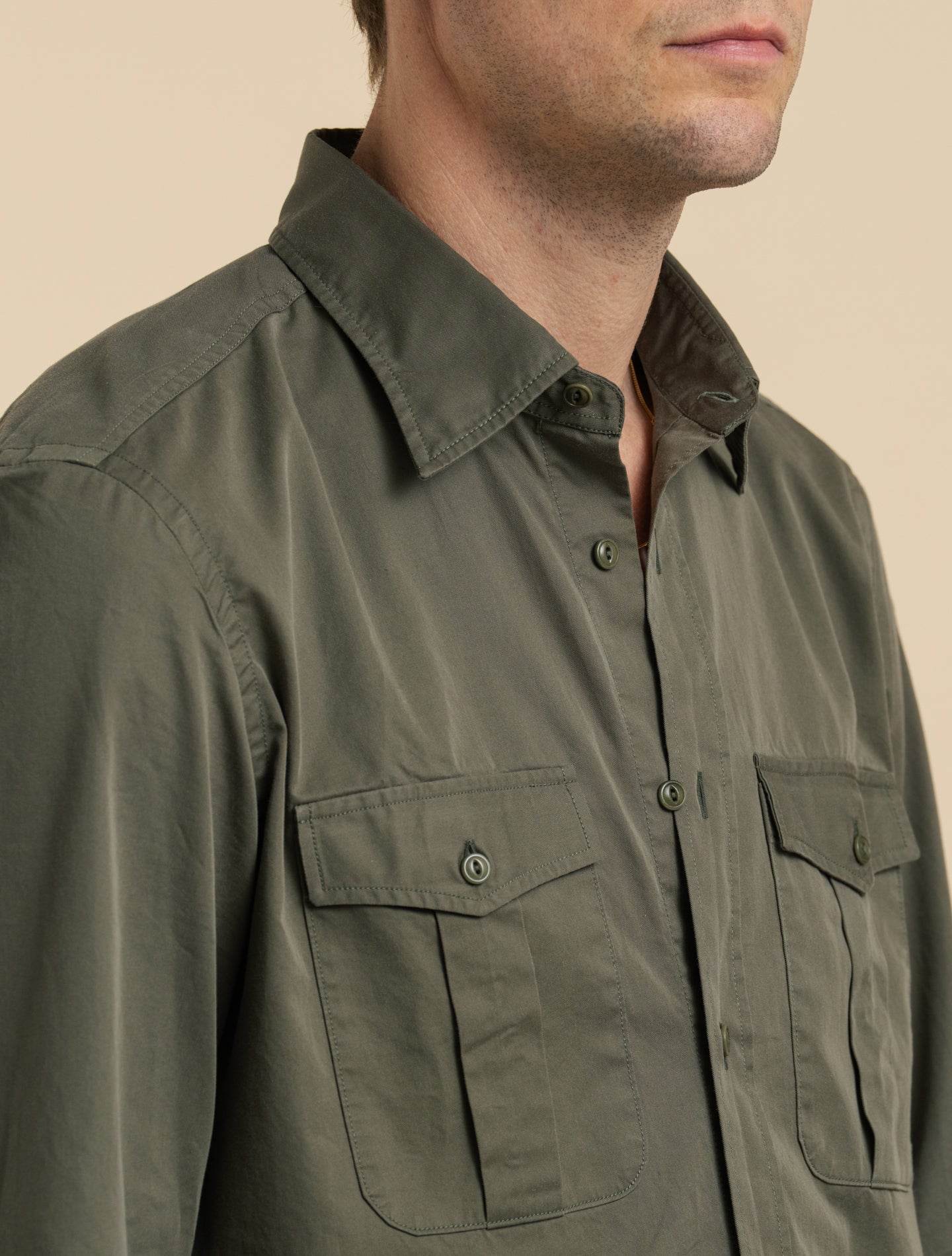 Japansk Chambray Utility Skjorta army green