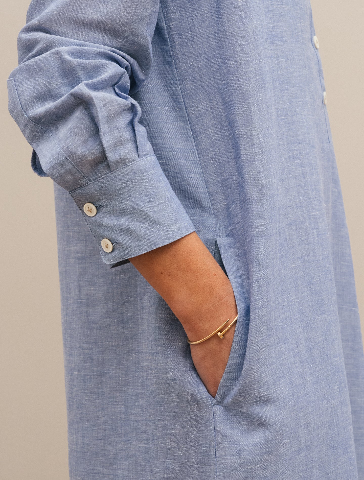 Linen Cotton Shirt Maxi Dress Blue