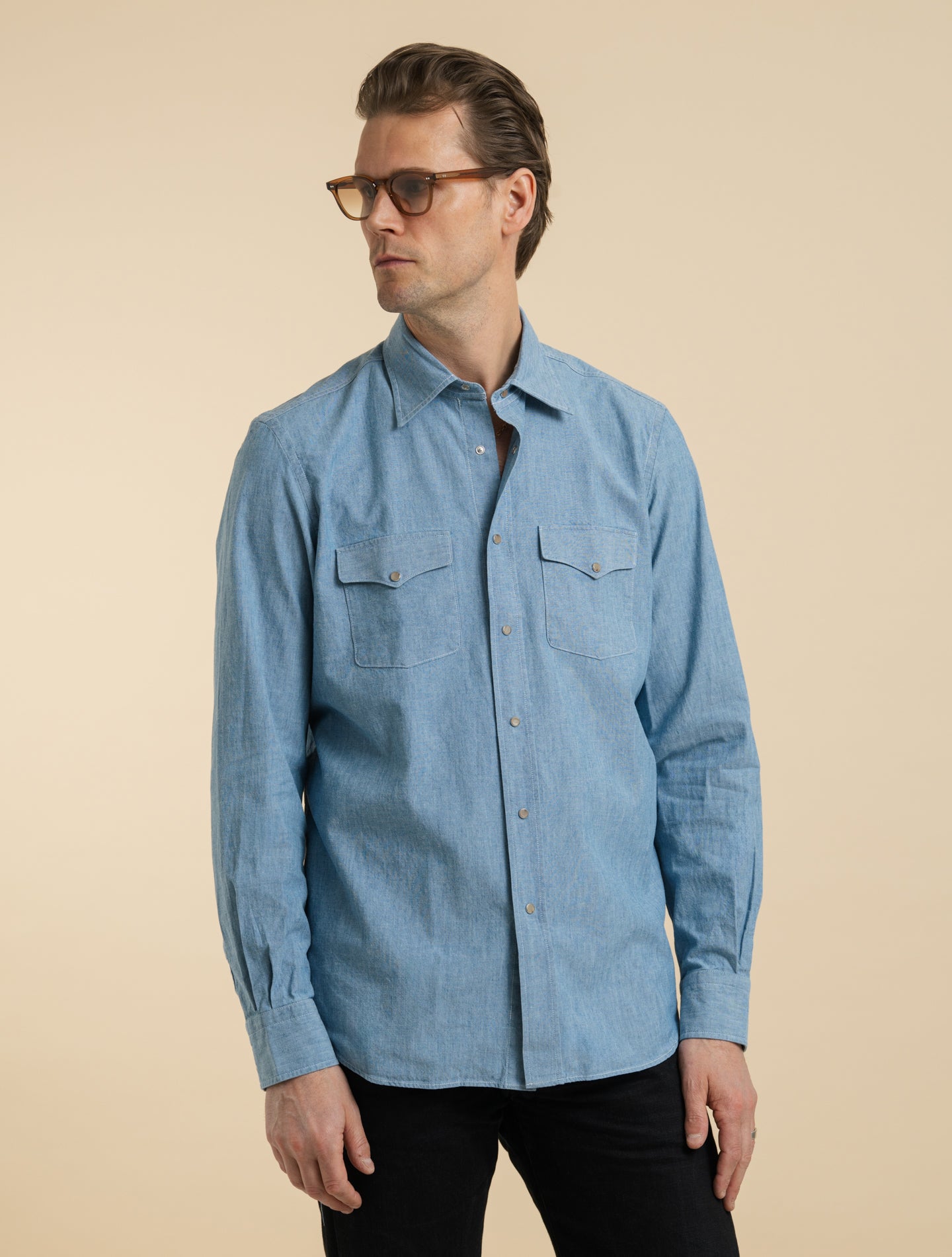 Chambray Snap Button Shirt Bleached