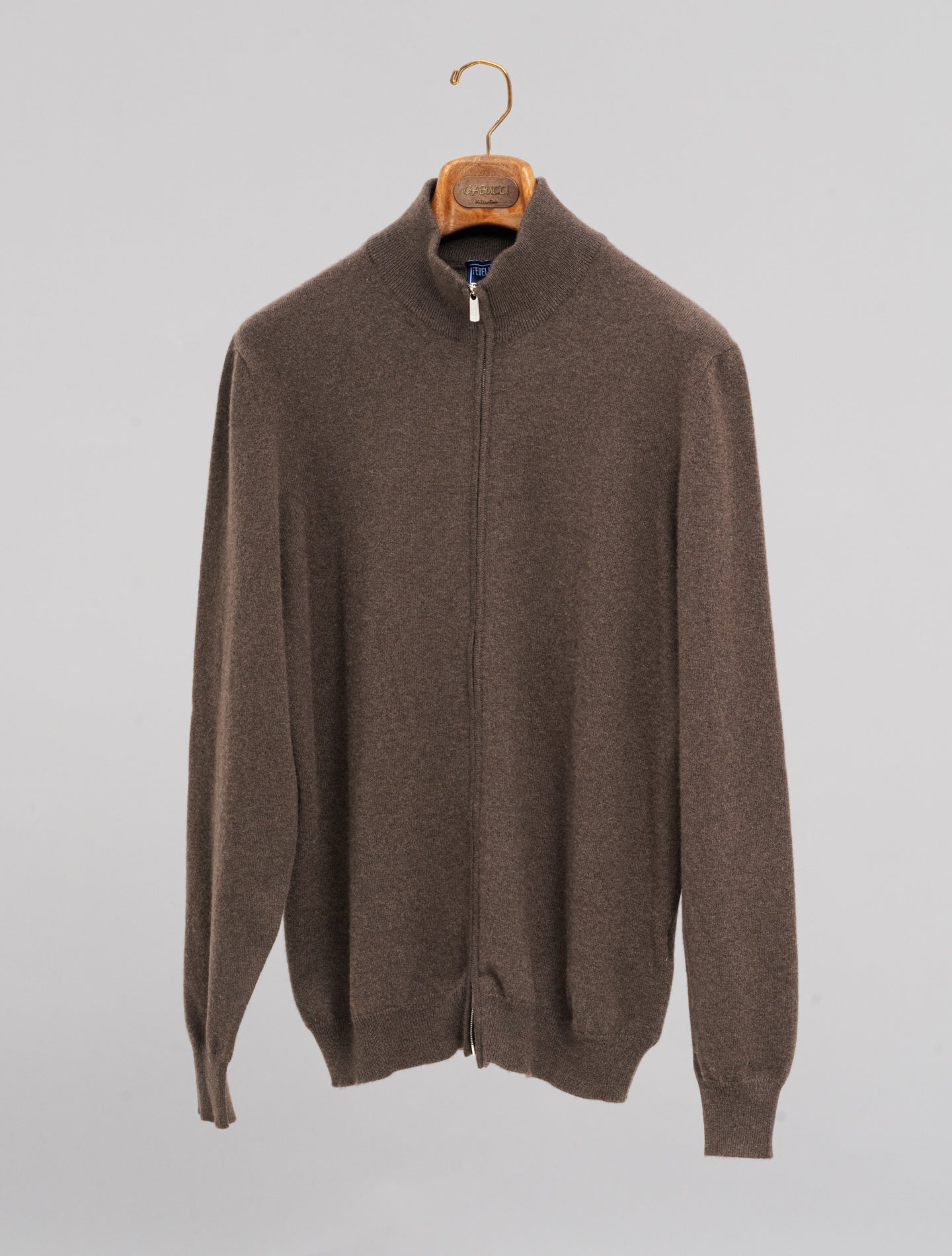 Favonio Cashmere Full Zip Sweater Brown