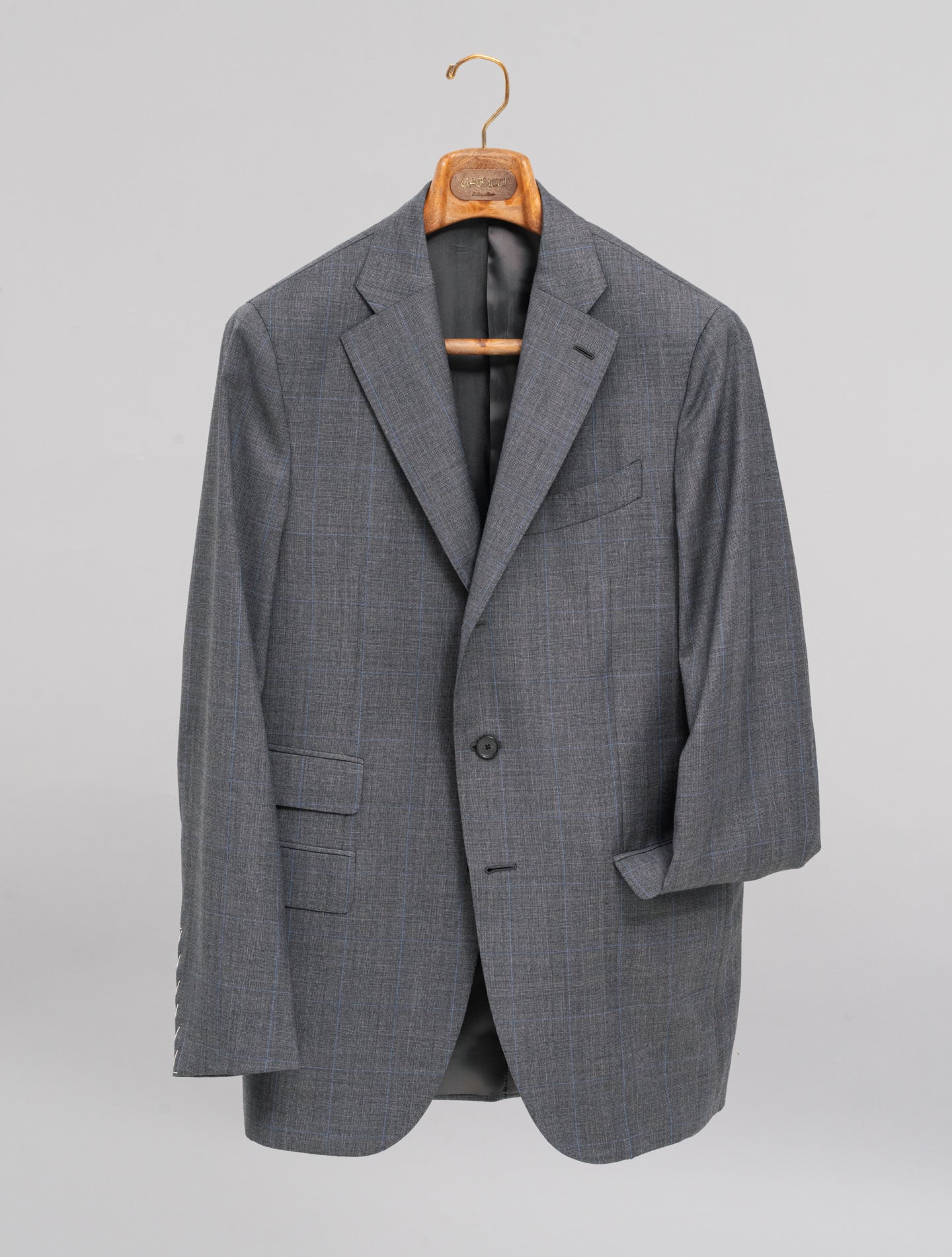 Single Breasted Wool Prince of Wales Suit Grey