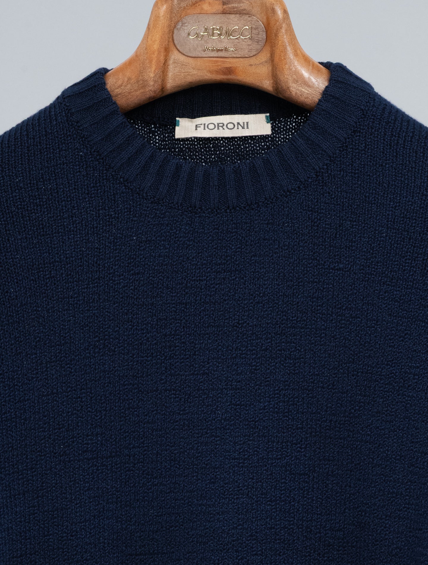 Cotton Boucle Crewneck Sweater Navy
