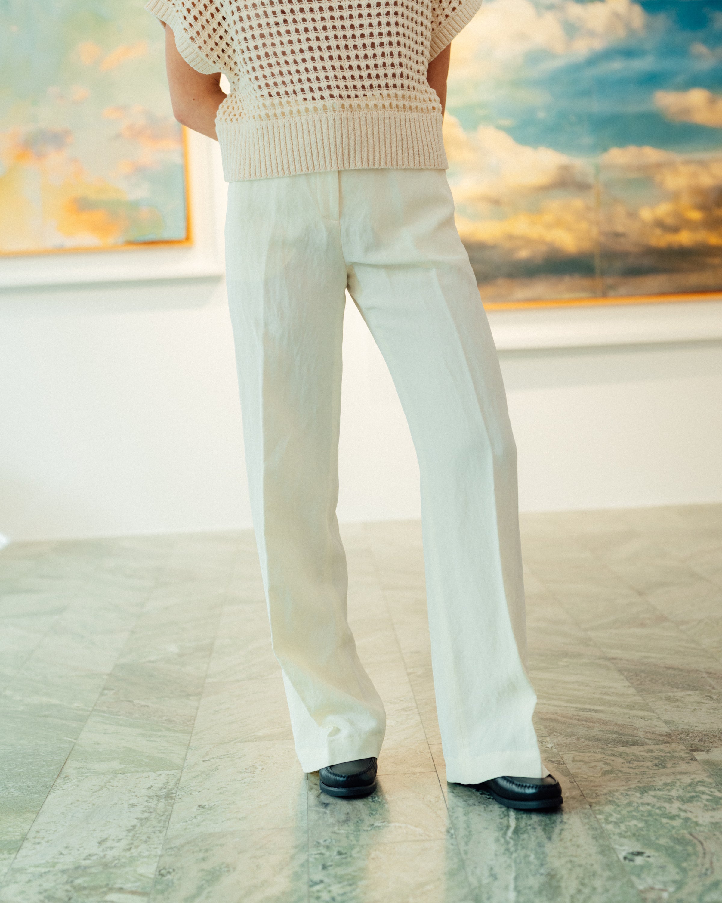 Viscose Linen Straight Leg Trousers - AA Capsule Collection Natural