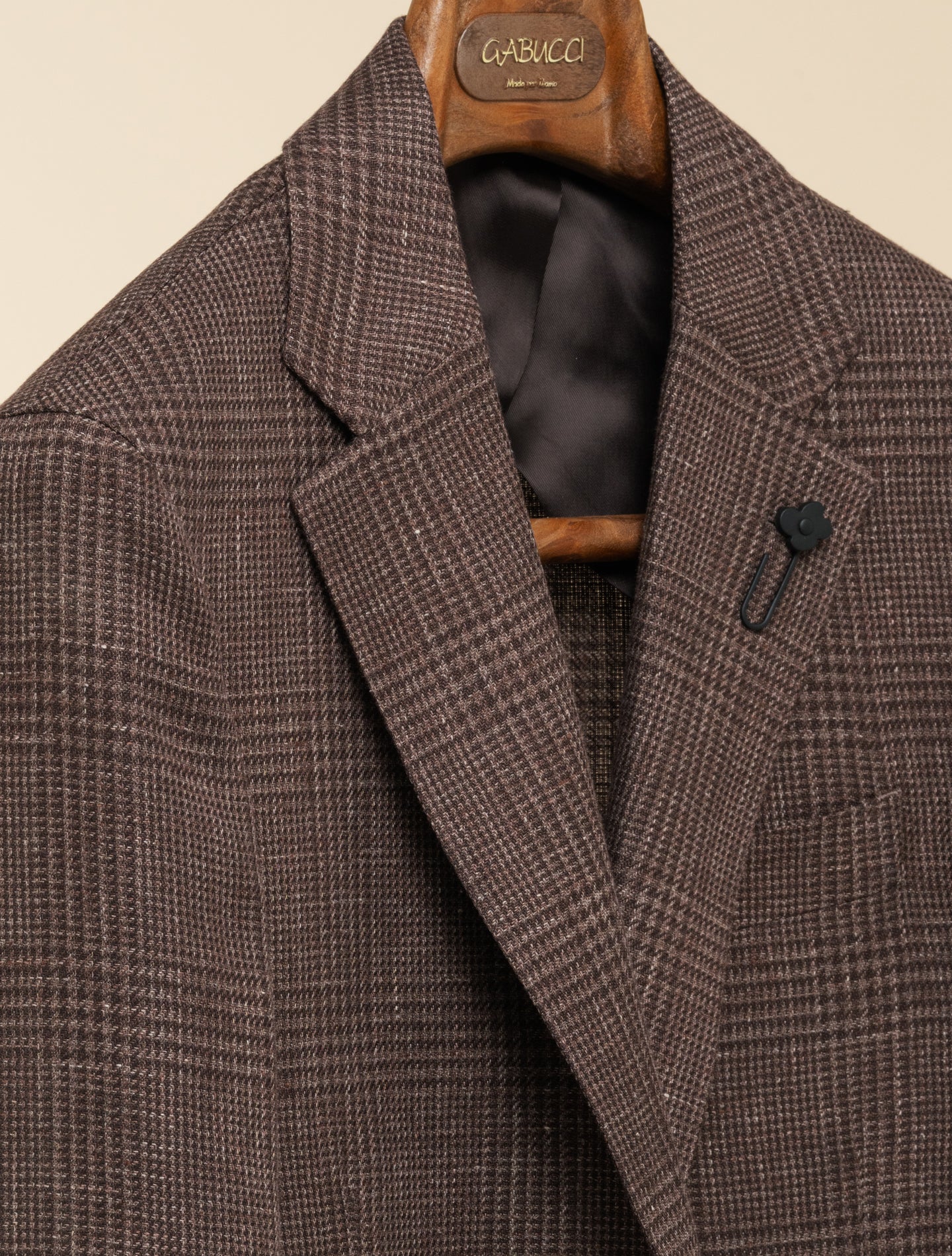 Single Breasted Glencheck Linen Wool Jacket Brown