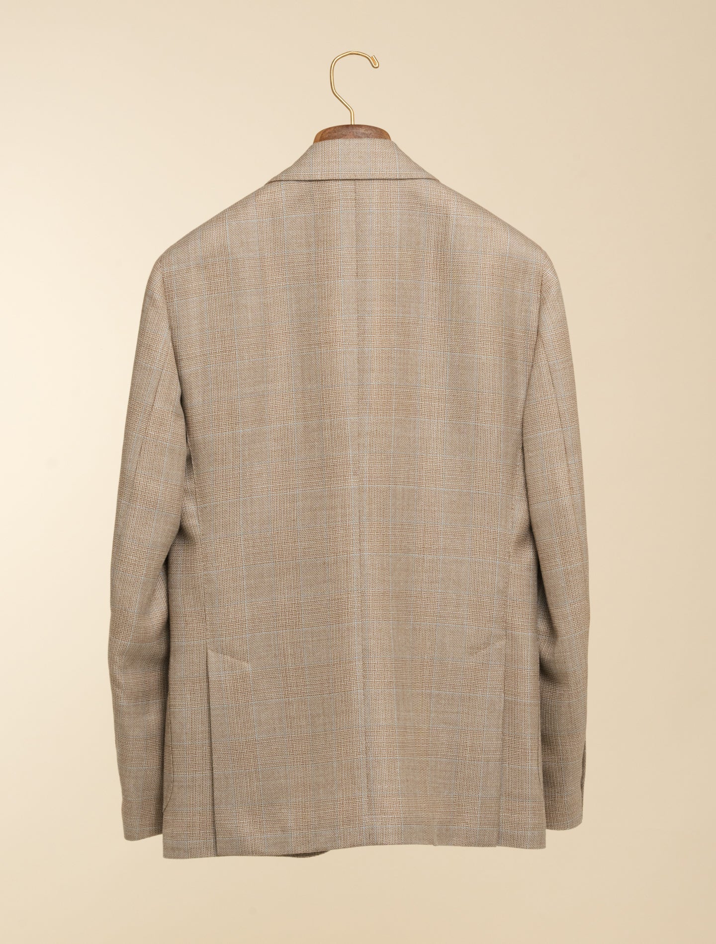 Single Breasted Checked Wool Silk Linen Jacket Beige