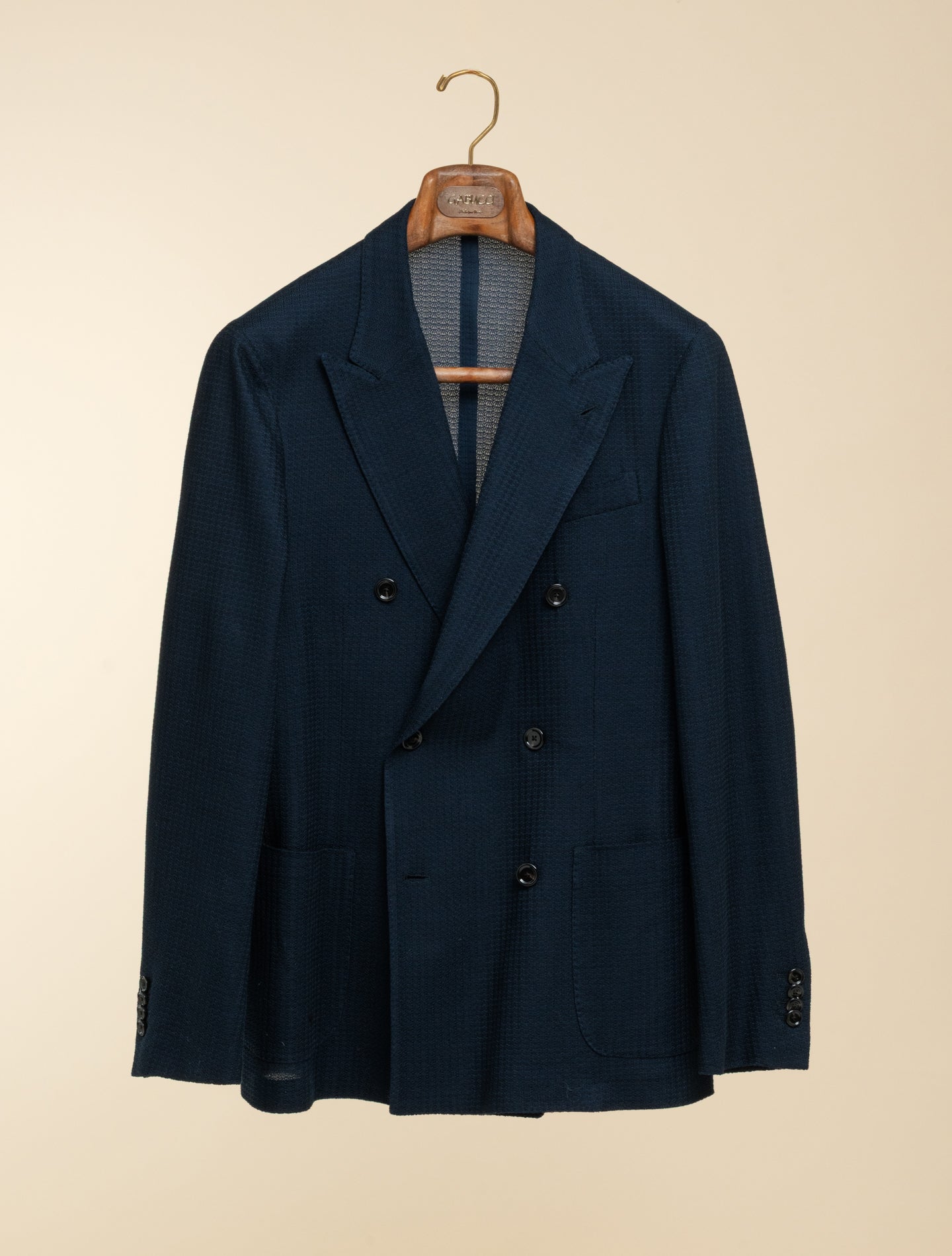Double Breasted Liknit Wool Jacket Navy