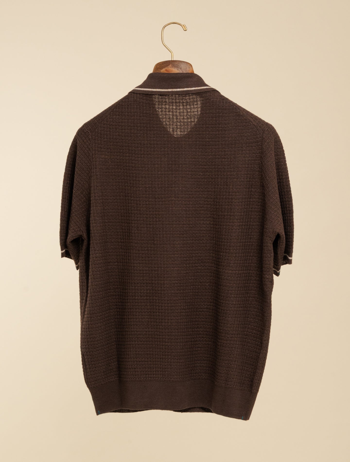 Textured Knit Polo Shirt Short Sleeve Brown