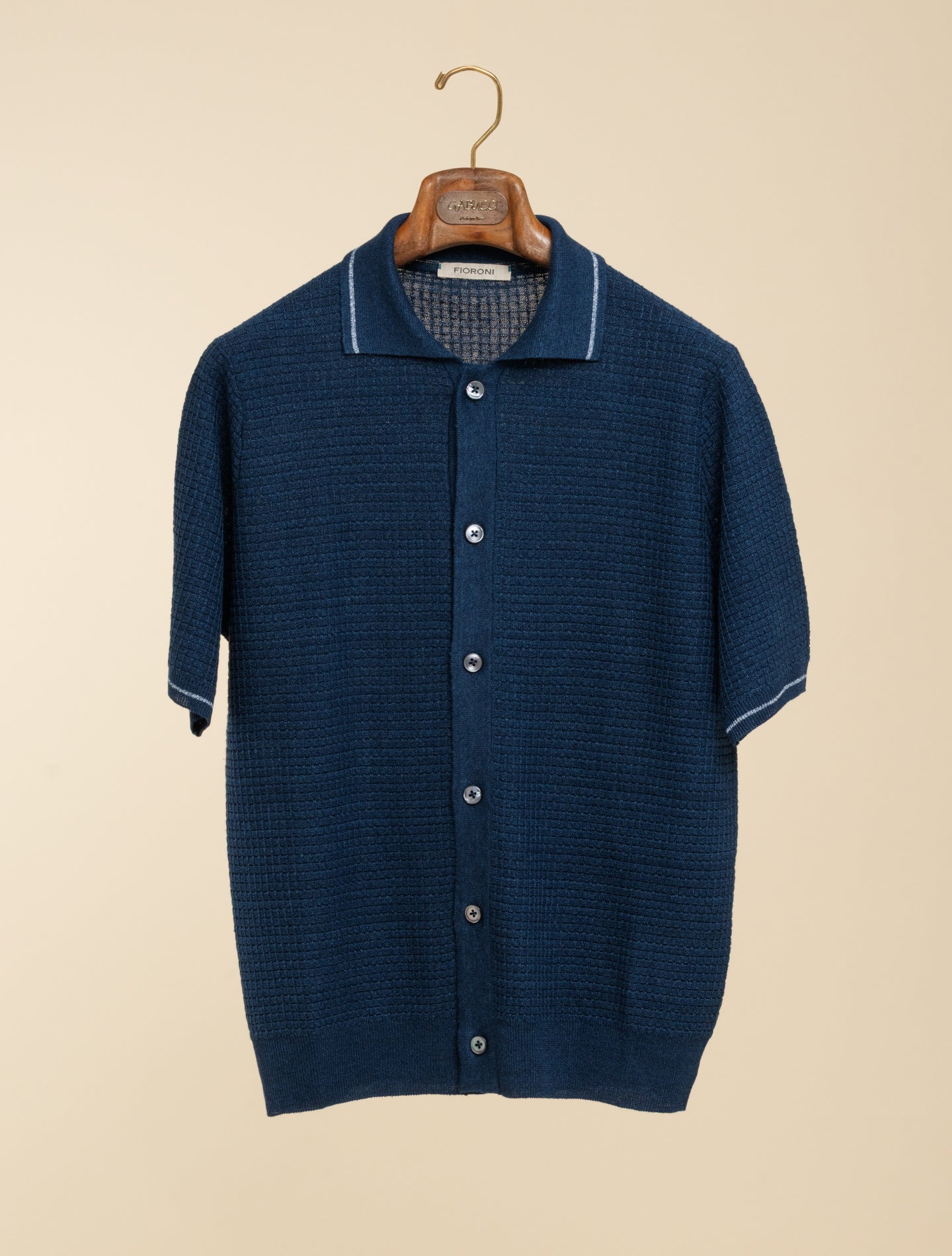 Textured Knit Polo Shirt Short Sleeve Navy