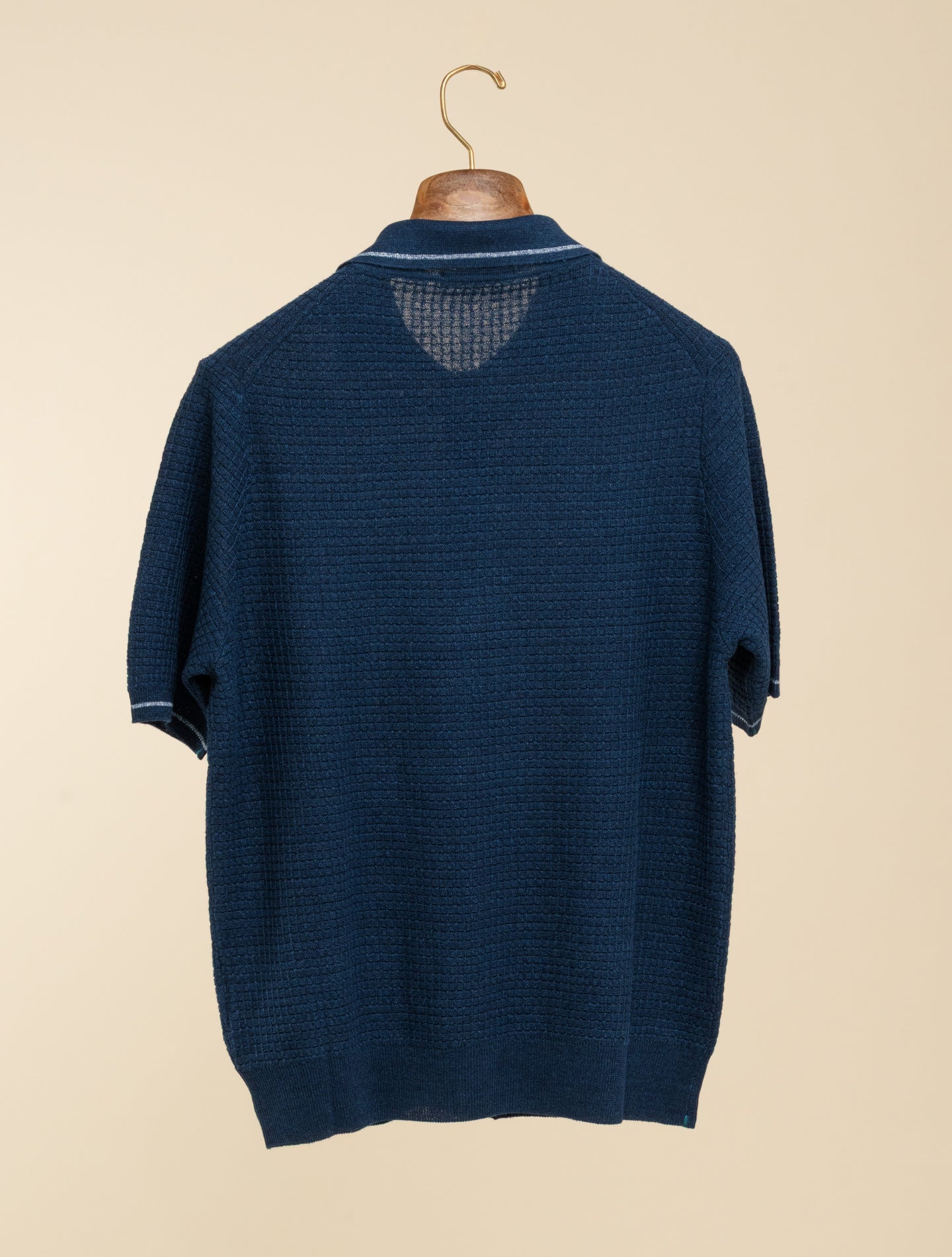 Textured Knit Polo Shirt Short Sleeve Navy