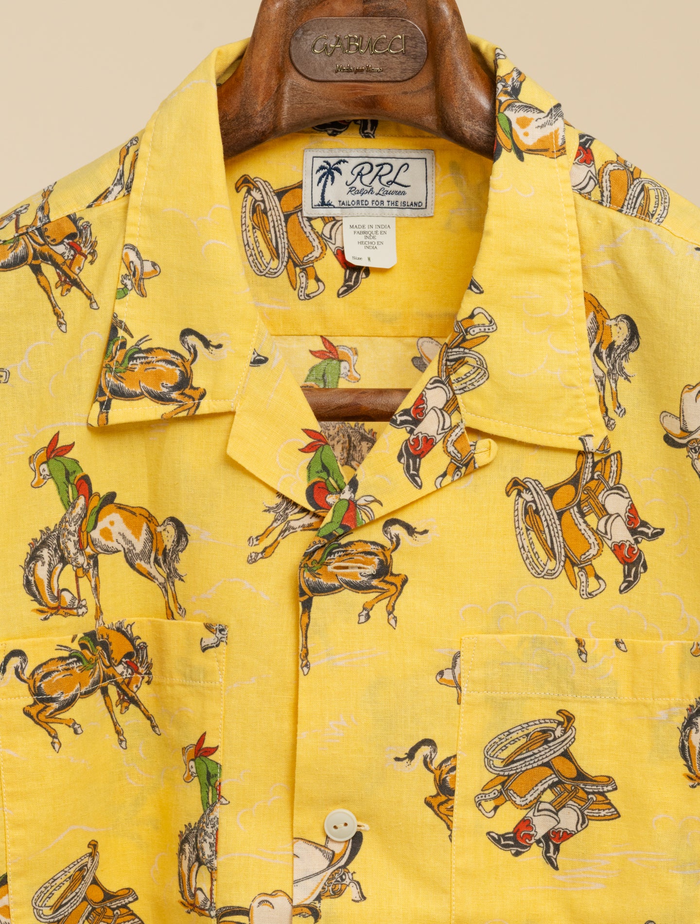 Western-Print Linen-Cotton Camp Shirt Yellow Multi