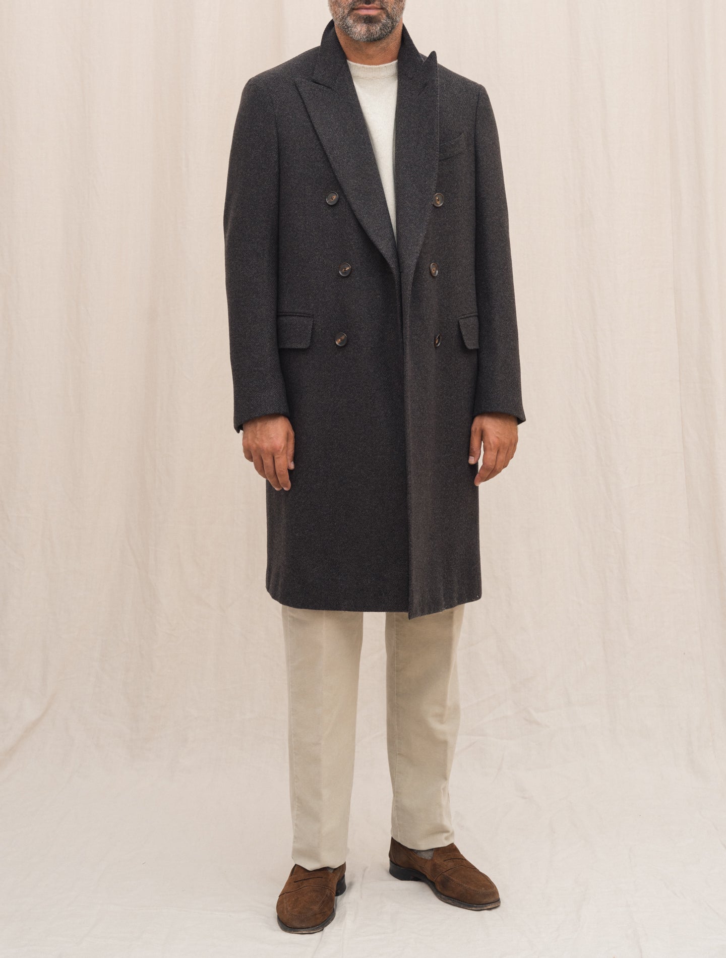 Aida Double Breasted Wool Cashmere Coat Dark Brown Caruso Outerwear 48