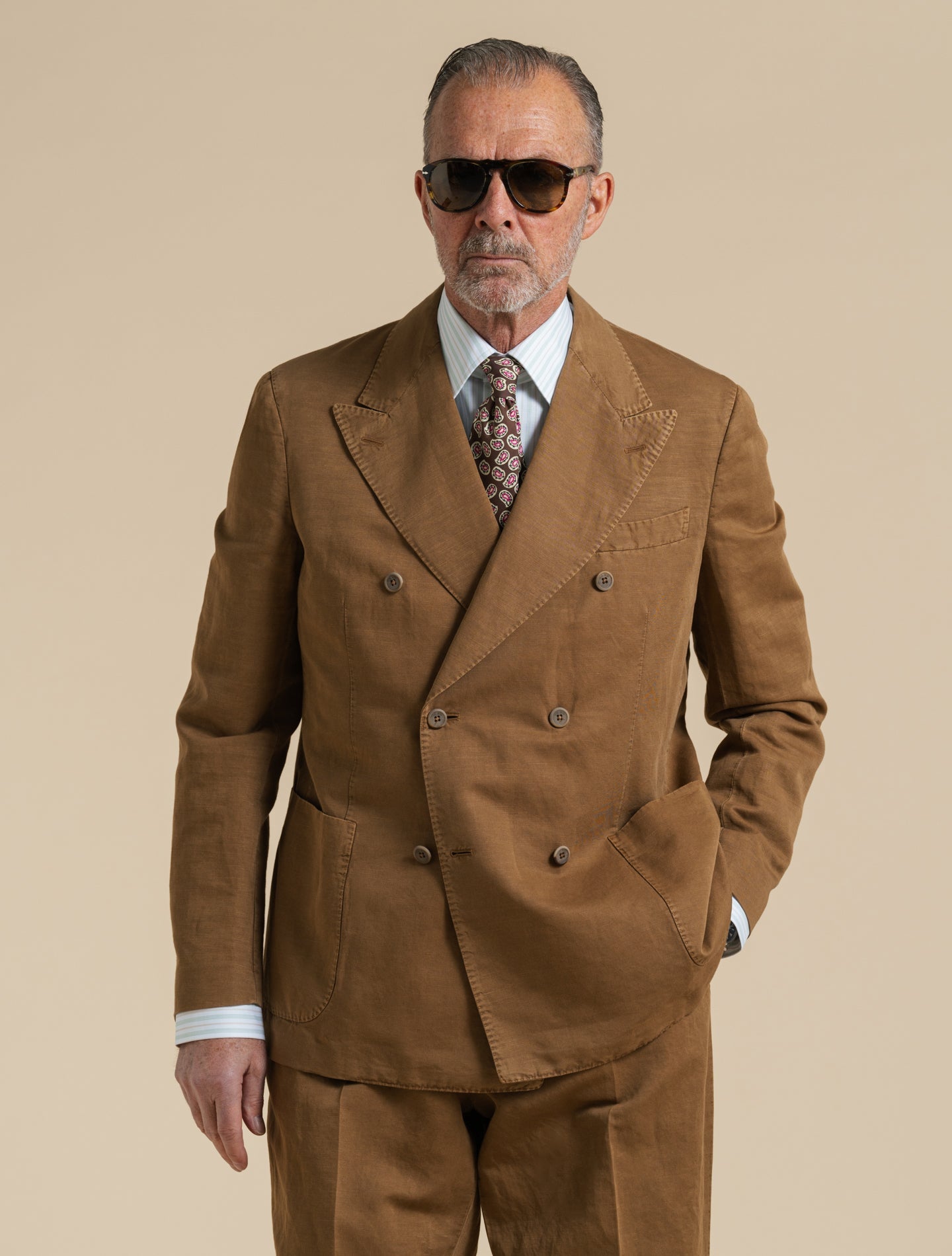 Art2 Double Breasted Linen Cotton Suit Tabacco Gigi Suits 48