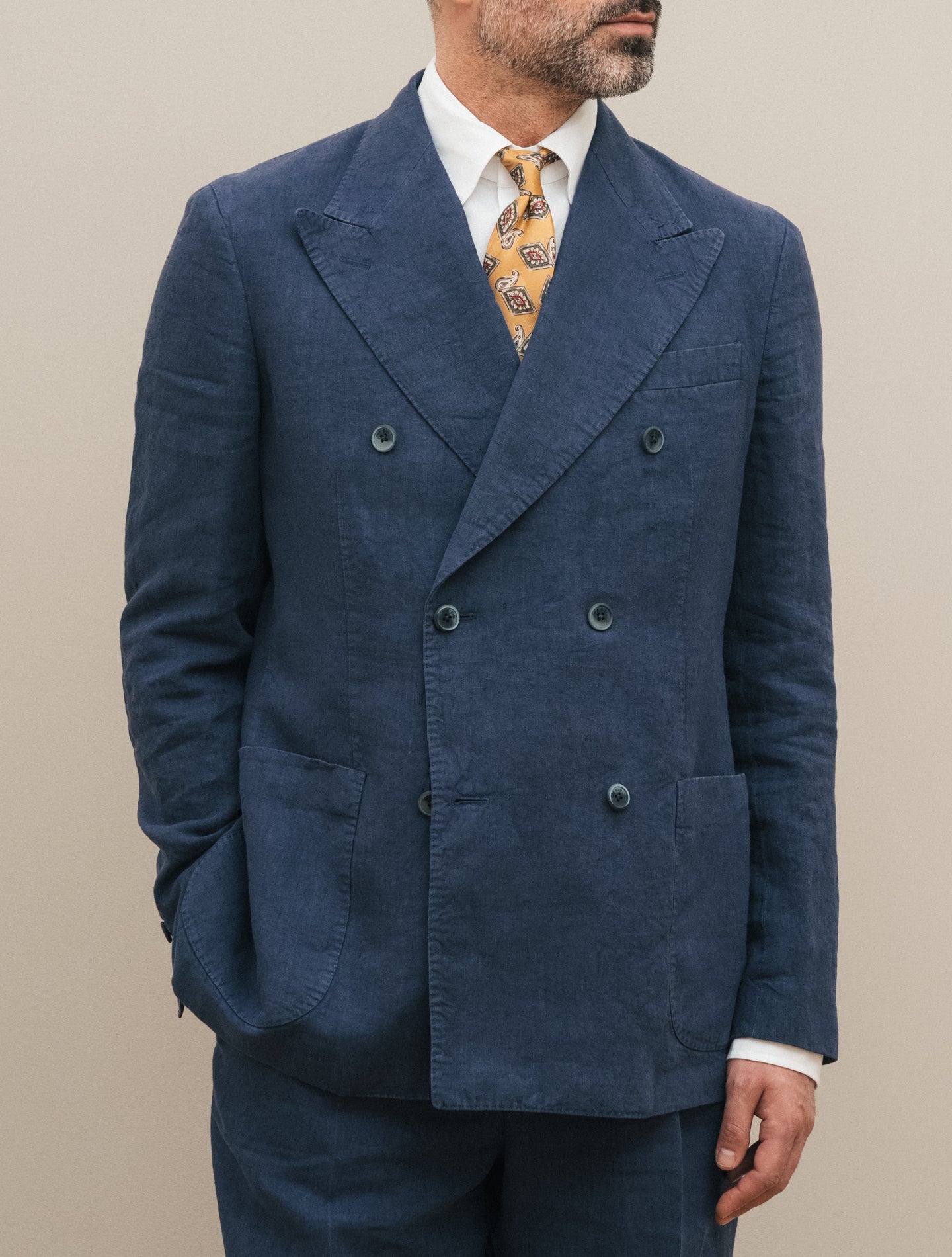 Art2 Double Breasted Washed Linen Suit Blue Gigi Suits 48