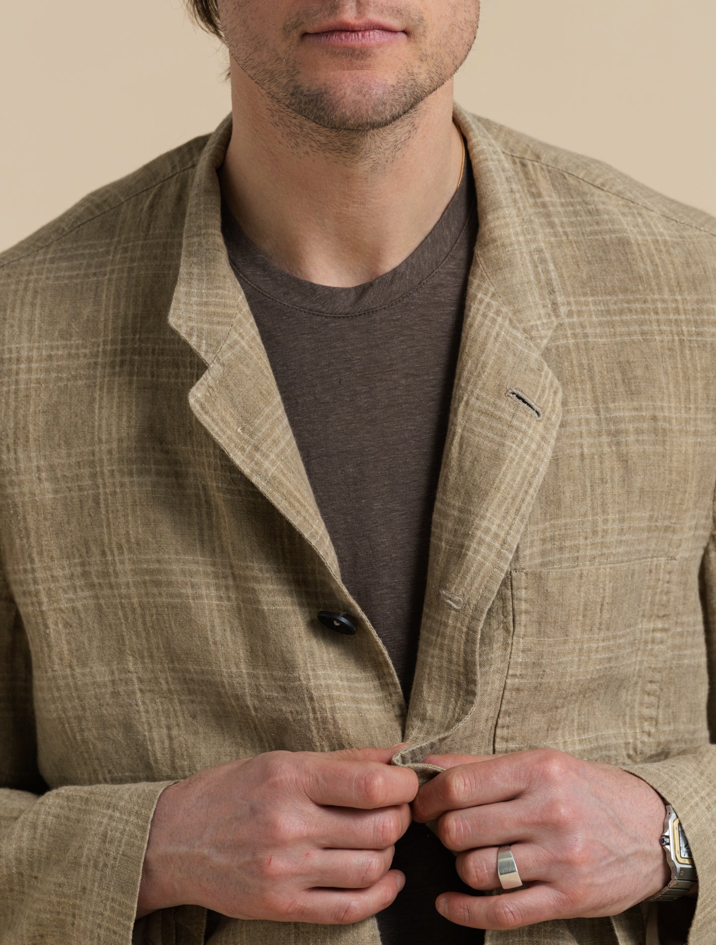 Bali Linen Checked Jacket Beige Massimo Alba Jackets 48