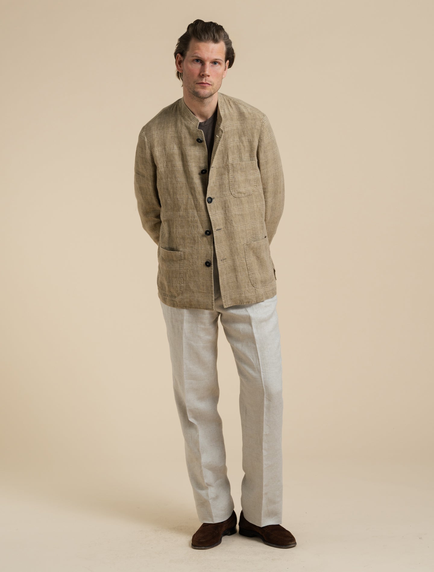 Bali Linen Checked Jacket Beige Massimo Alba Jackets 48