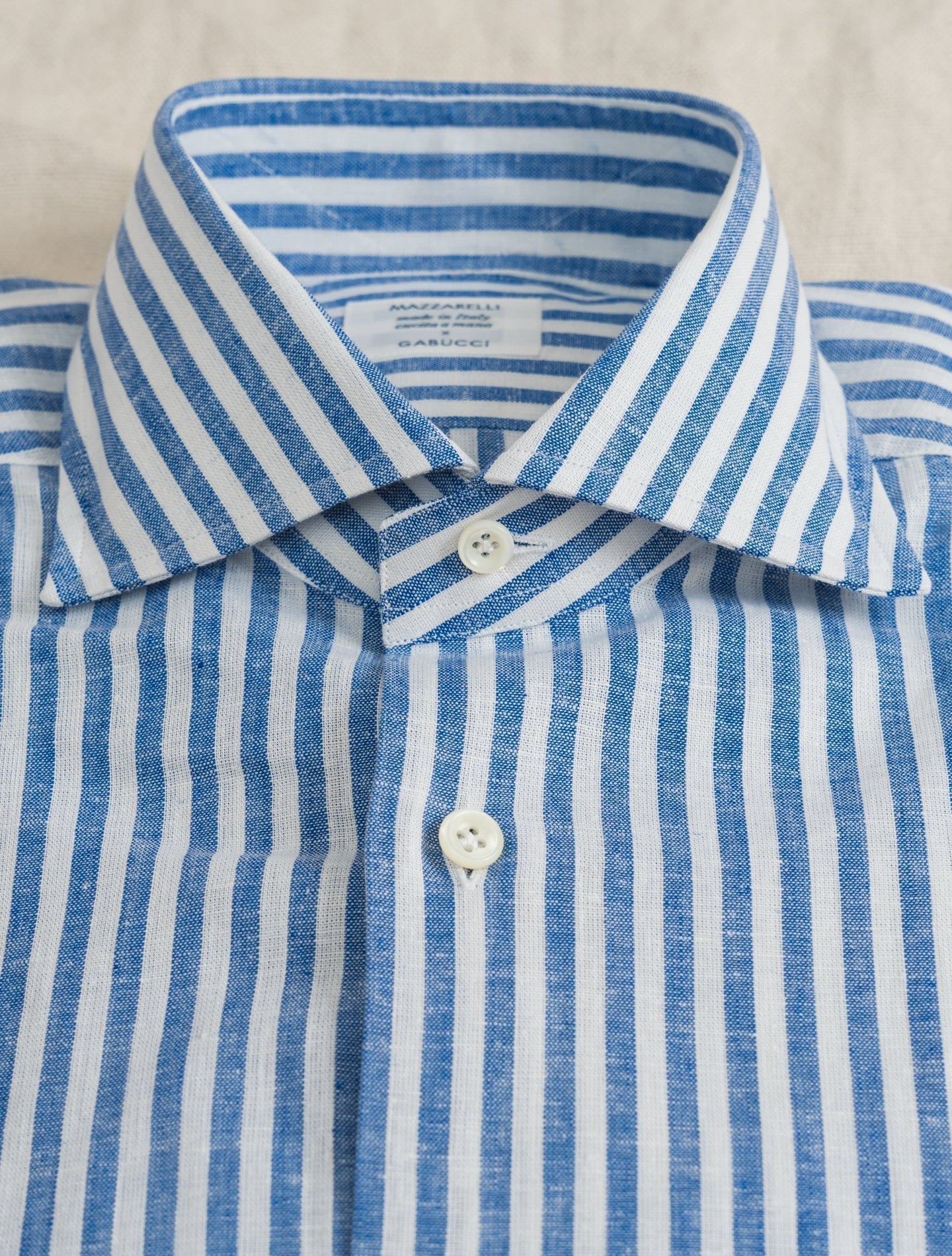 Bengal Cotton Linen Cut Away Shirt Blue Mazzarelli Shirts 38
