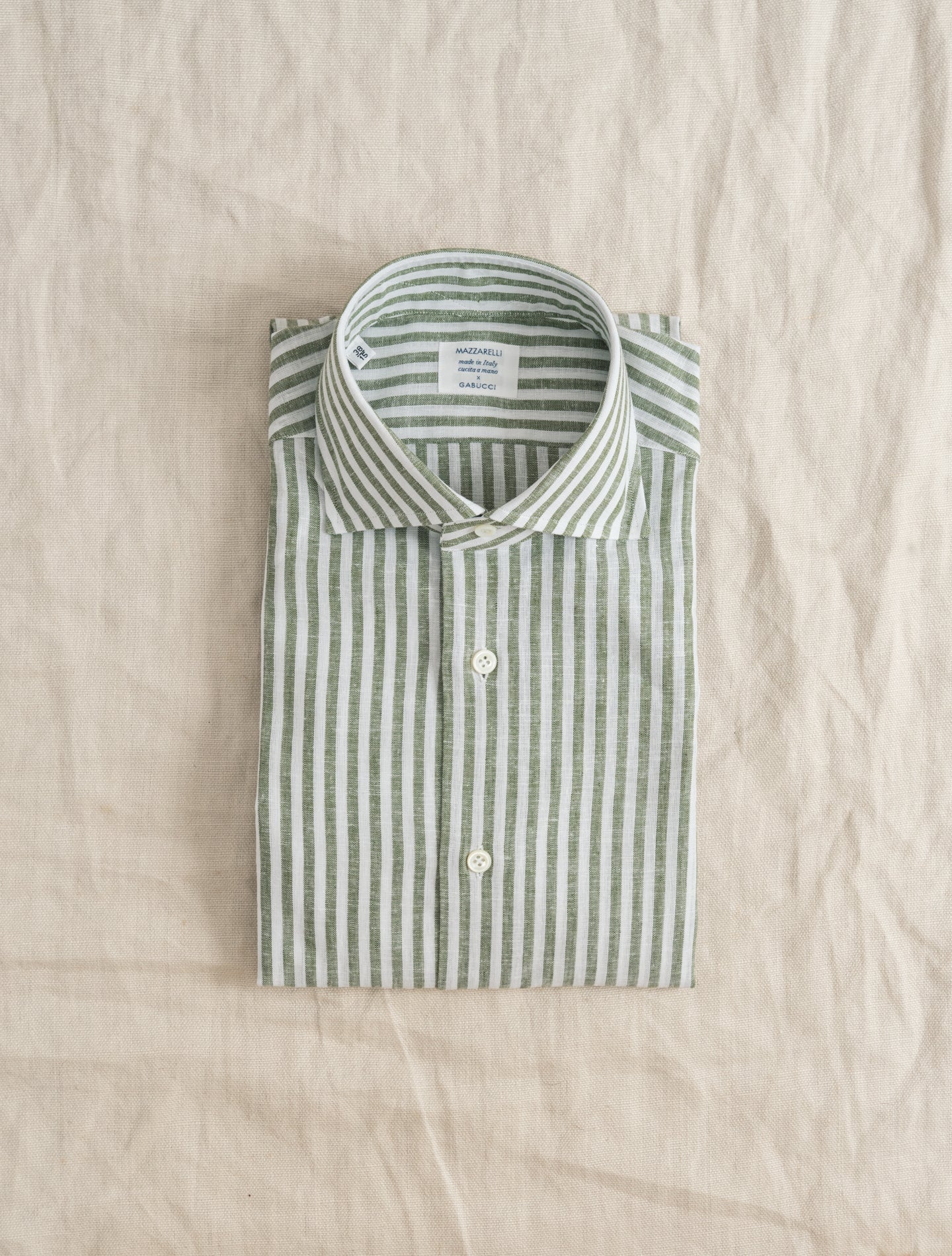 Bengal Cotton Linen Cut Away Shirt Green Mazzarelli Shirts 38
