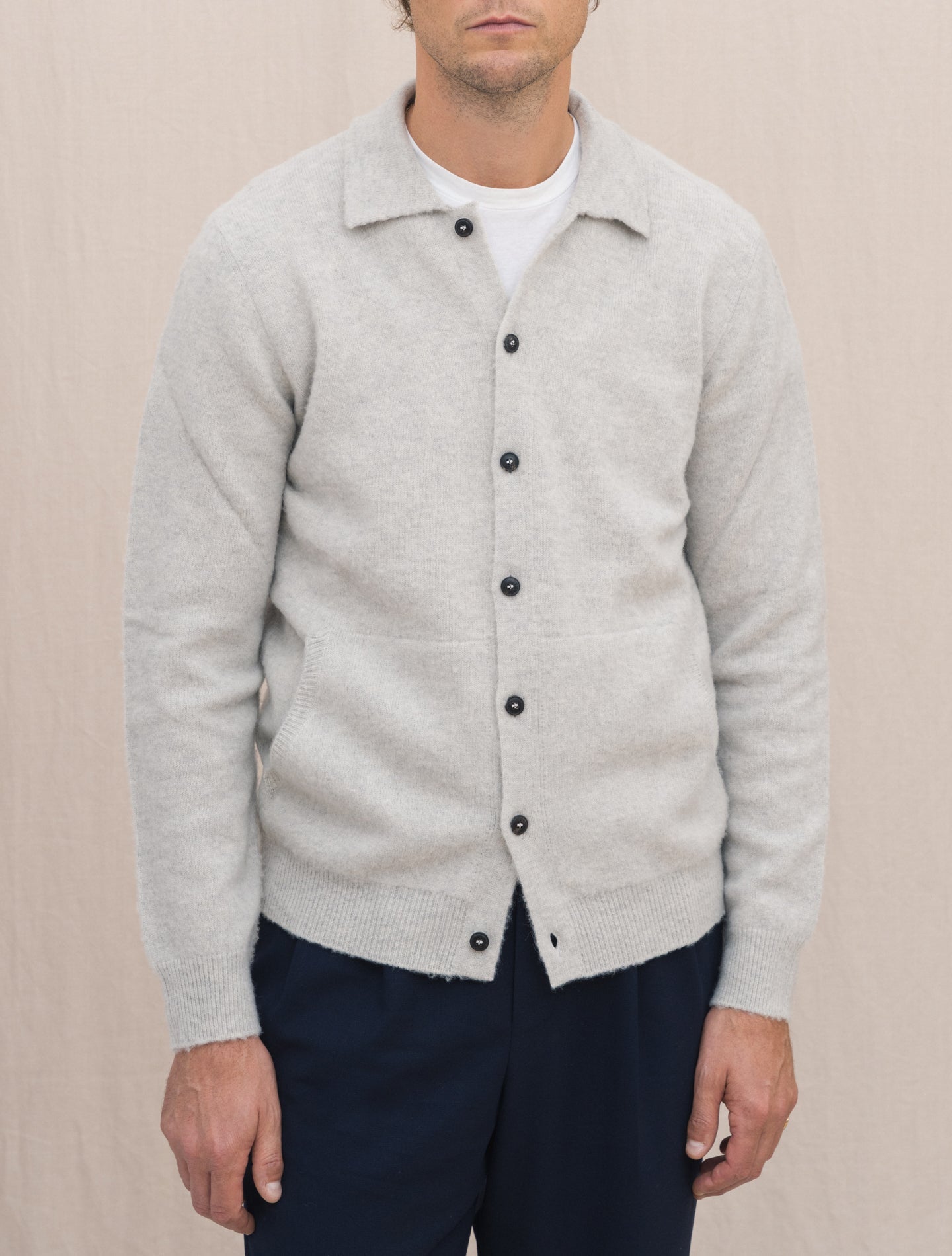 Brushed Wool Cardigan Greige Gabucci Knitwear 48