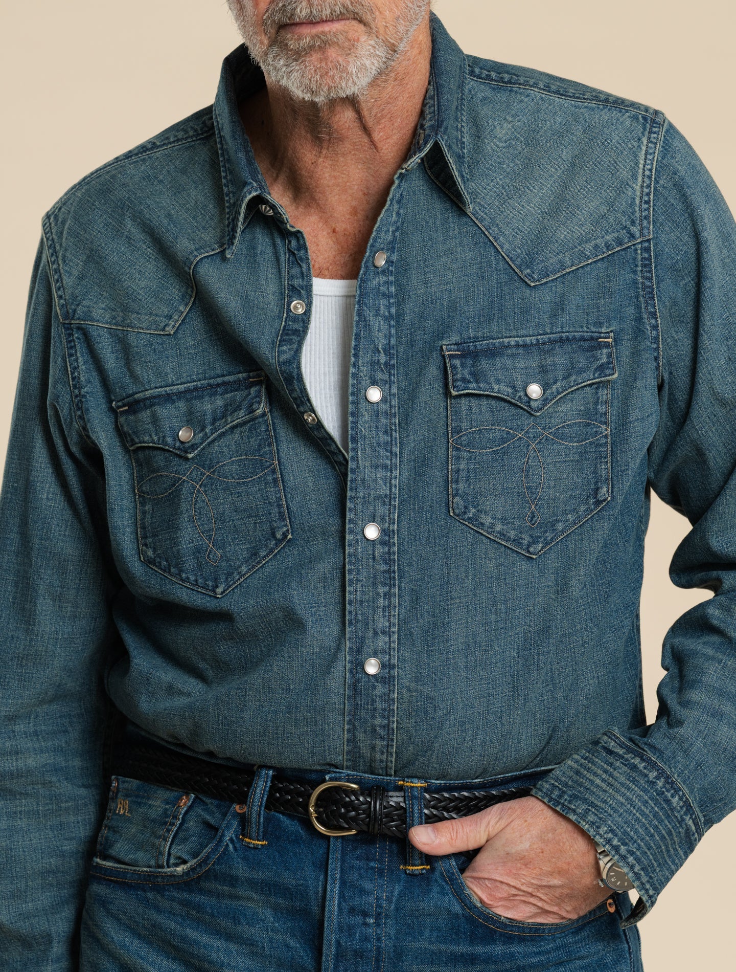 Buffalo West Long Sleeve Sport Shirt Denim Dark Wash RRL Shirts S