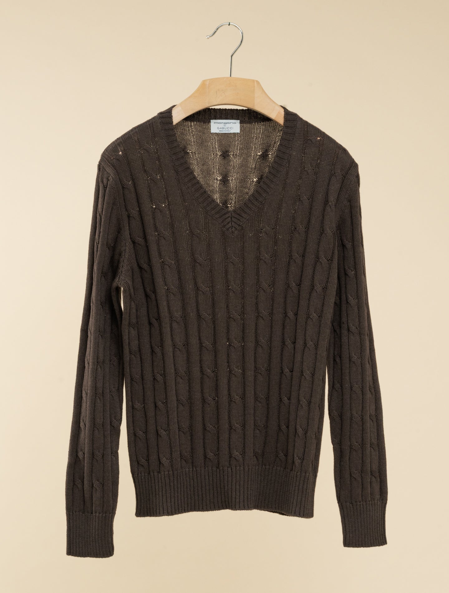 Cabel Knit V - Neck Cotton Cashmere Sweater Brown Morgano Knitwear IT 40