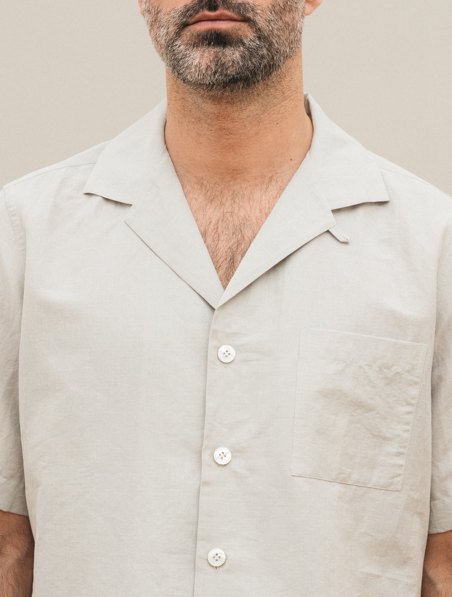 Camp Collar Cotton Linen Short Sleeve Shirt Greige Lardini Shirts S