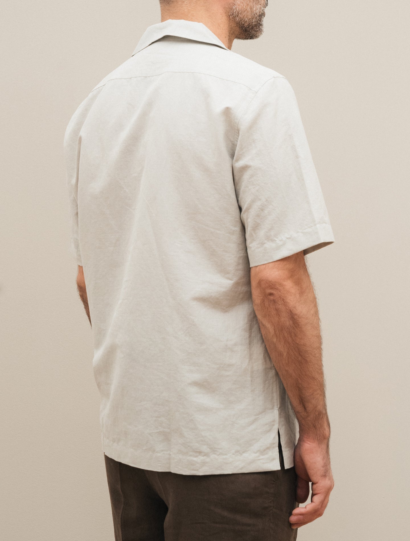 Camp Collar Cotton Linen Short Sleeve Shirt Greige Lardini Shirts S