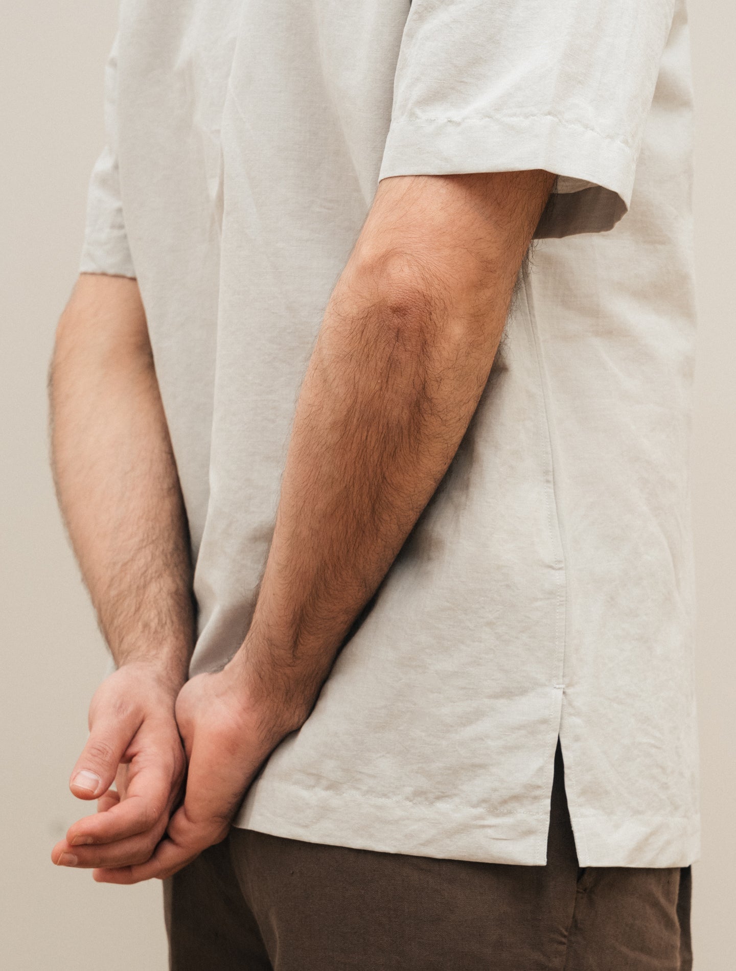 Camp Collar Cotton Linen Short Sleeve Shirt Greige Lardini Shirts S