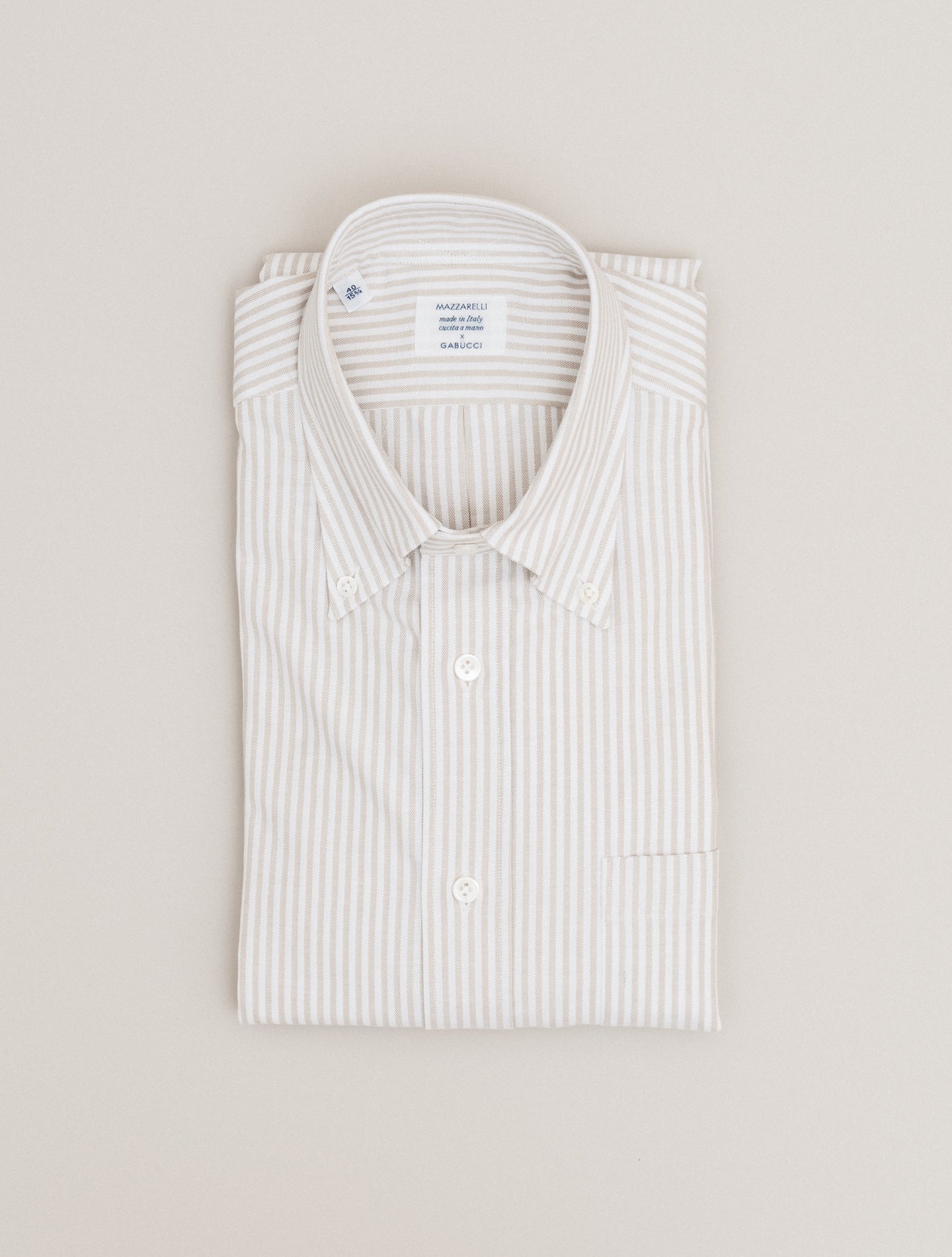 Cotton Bengal Striped IVY Fit Shirt Beige Mazzarelli Shirts 38