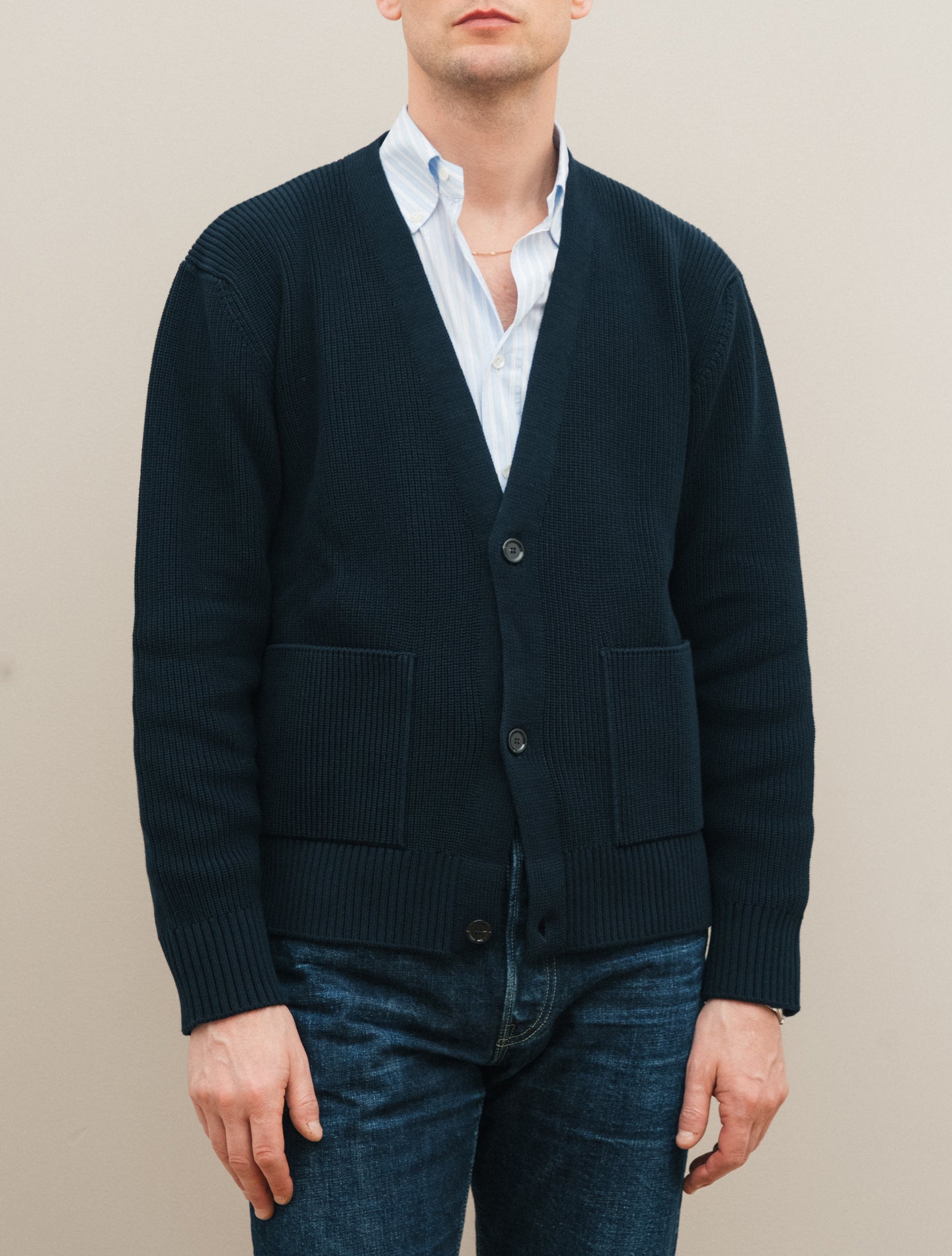 Cotton Cardigan Navy Lardini Knitwear S
