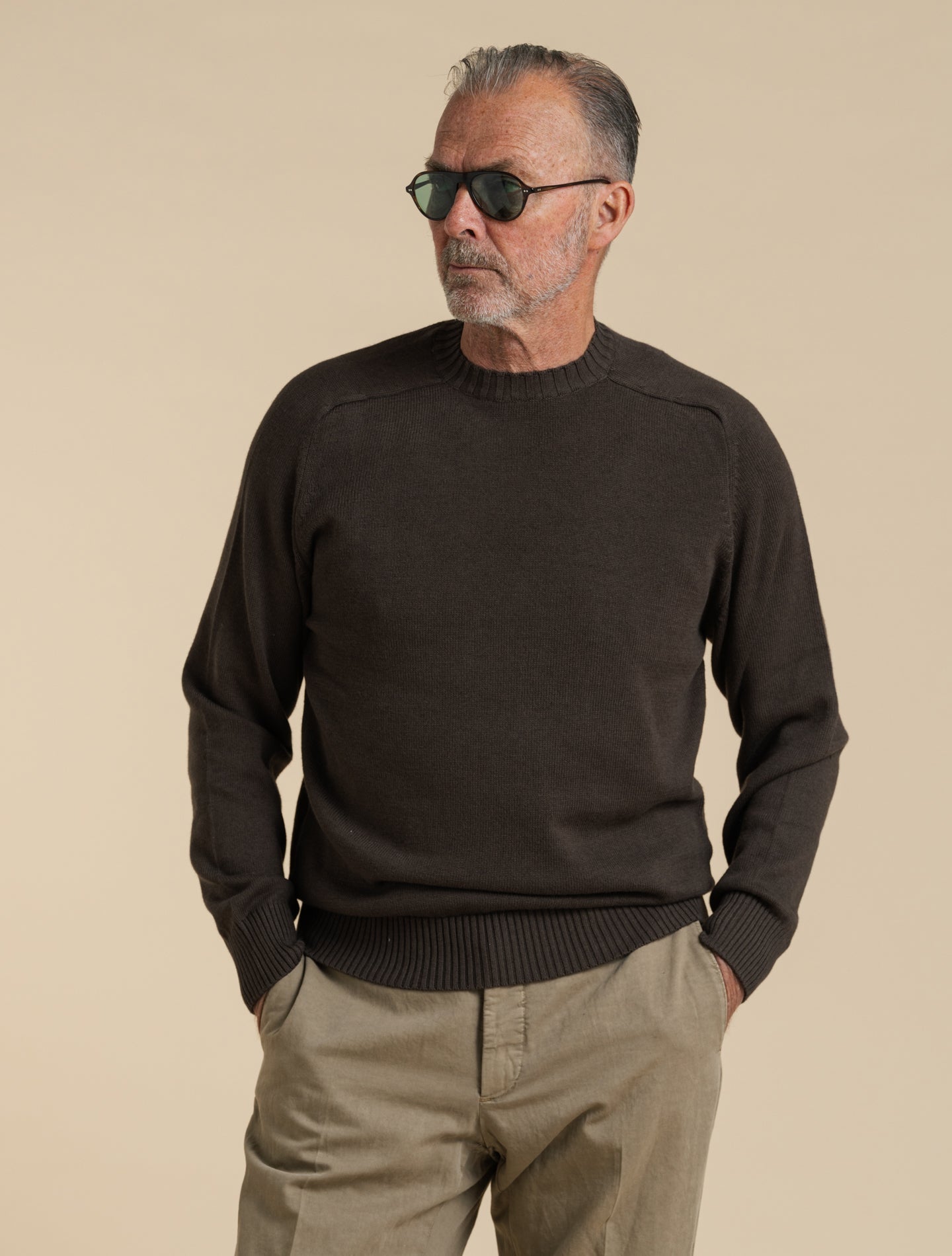 Cotton Cashmere Saddle Shoulder Crewneck Brown Morgano Knitwear 48