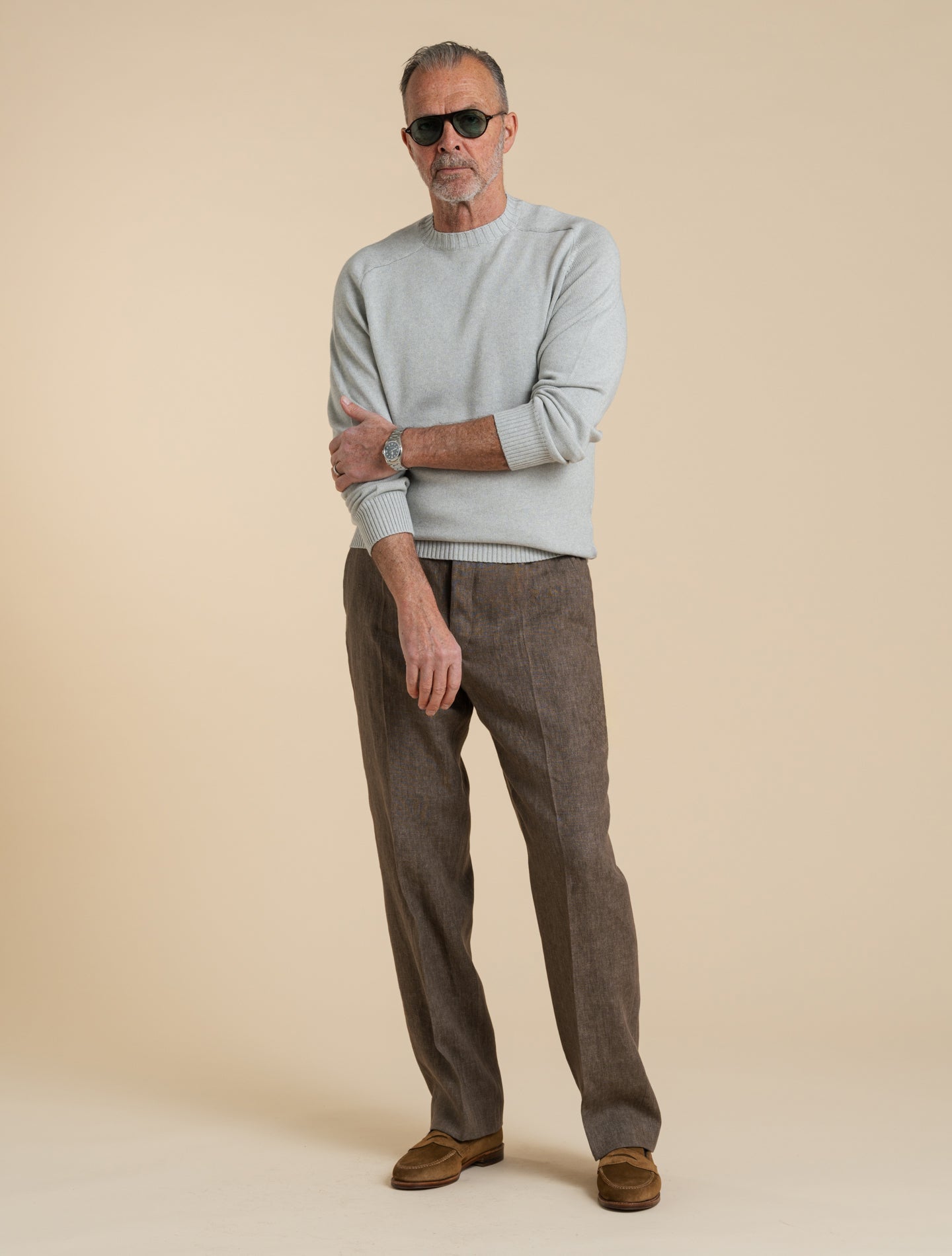 Cotton Cashmere Saddle Shoulder Crewneck Greige Morgano Knitwear 48