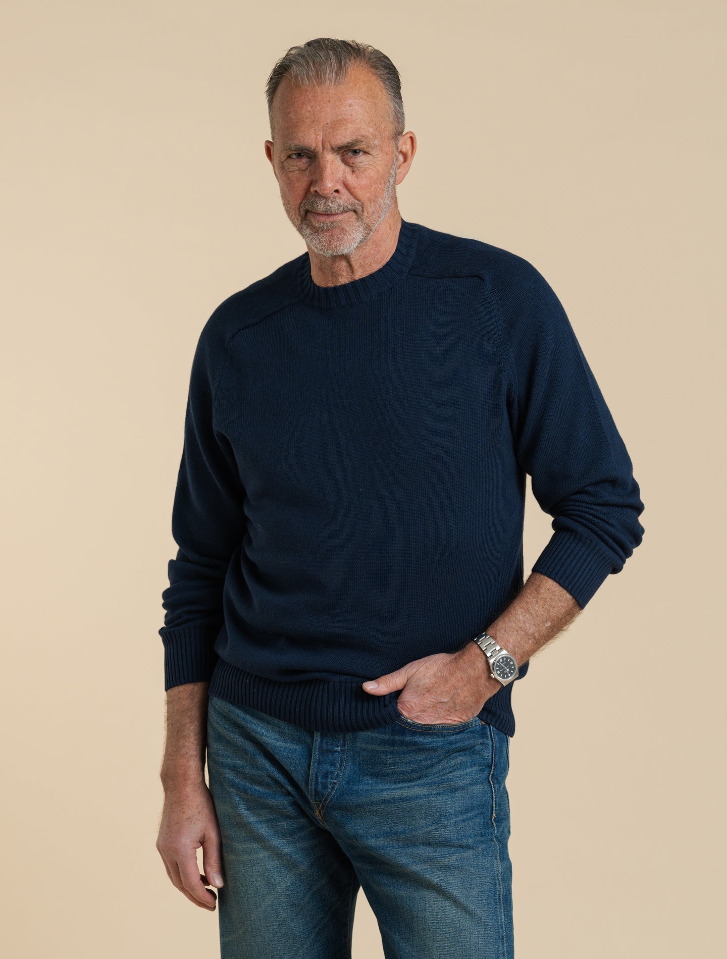 Cotton Cashmere Saddle Shoulder Crewneck Navy Morgano Knitwear 48