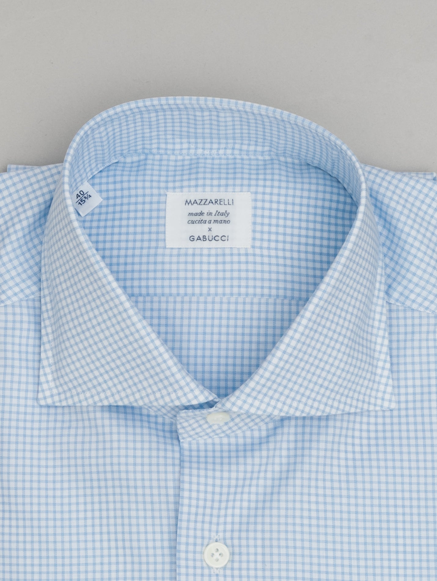 Cotton Checked Cut Away Shirt Light Blue Mazzarelli Shirts 38