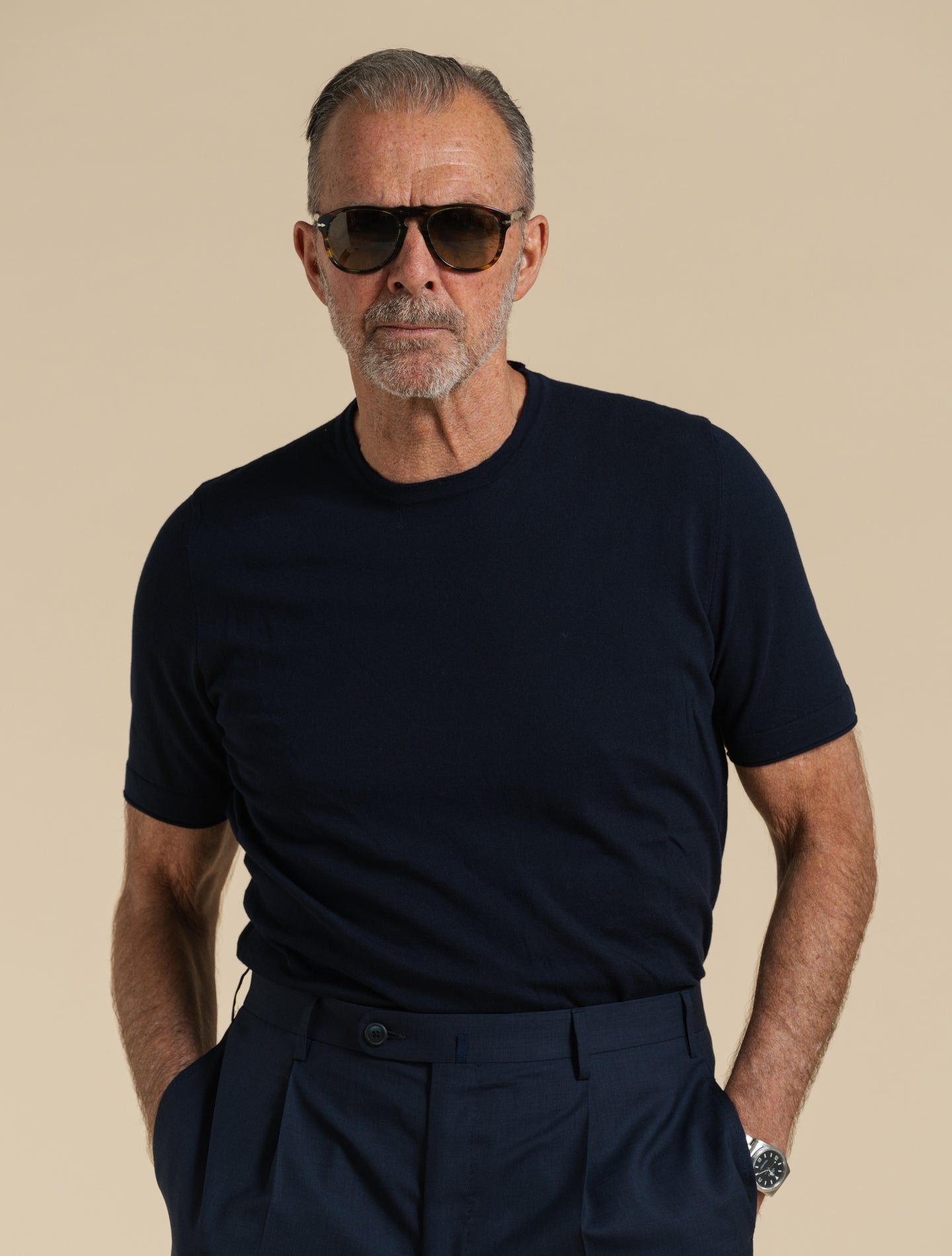 Cotton Crepe T-shirt Navy Gabucci T-shirts 48