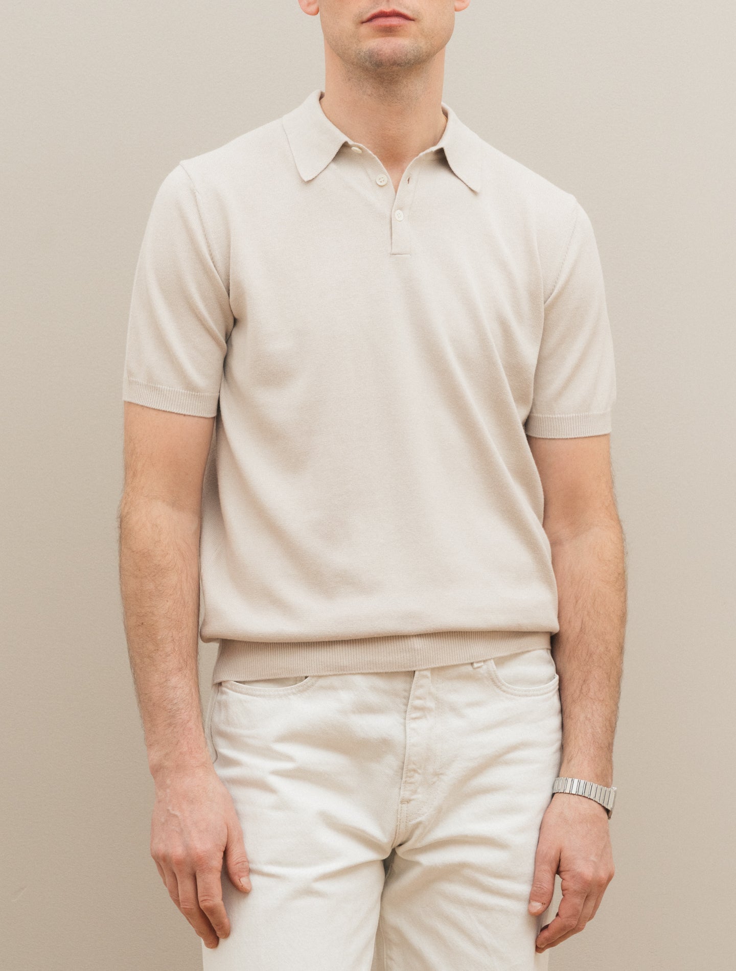 Cotton Knitted Polo Shirt Short Sleeve Sand Morgano Polo shirts 48