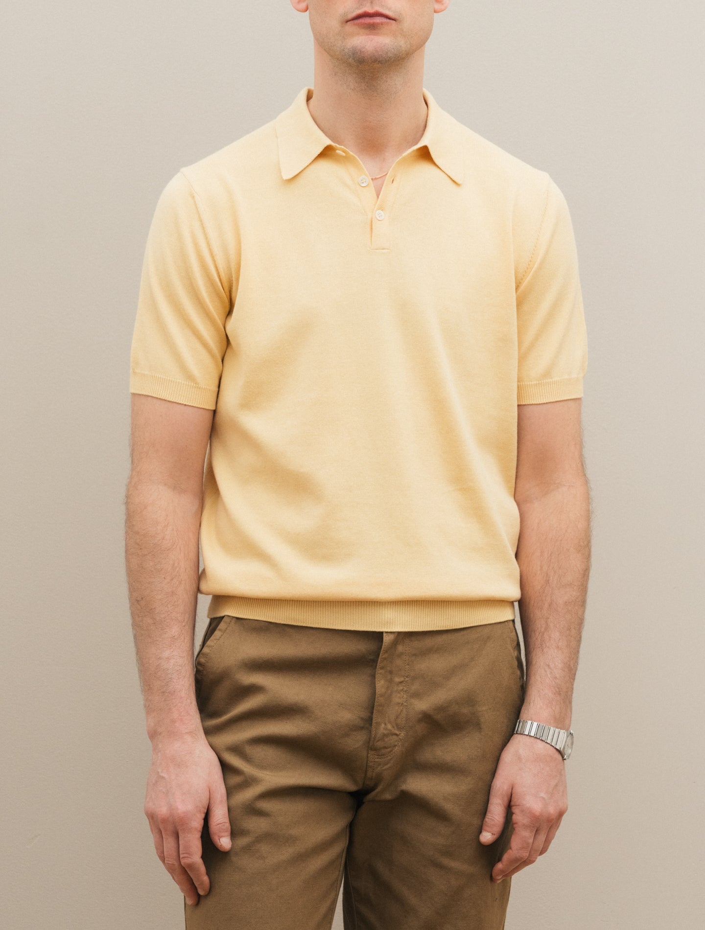 Cotton Knitted Polo Shirt Short Sleeve Yellow Morgano Polo shirts 48