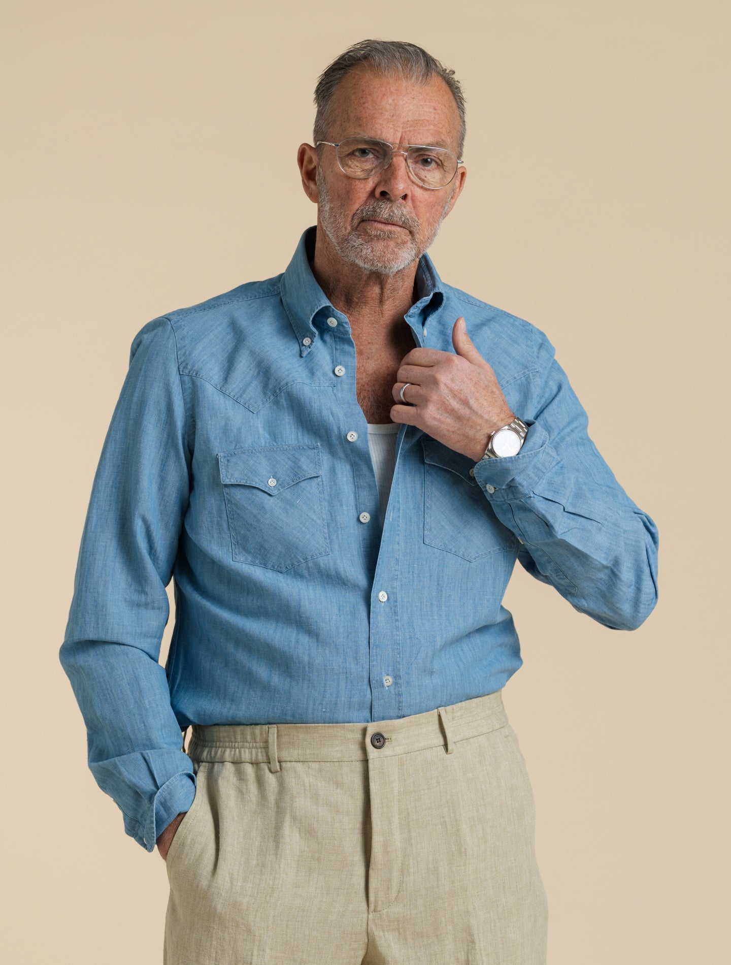 Cotton Linen Denim Shirt Blue Finamore Shirts 39
