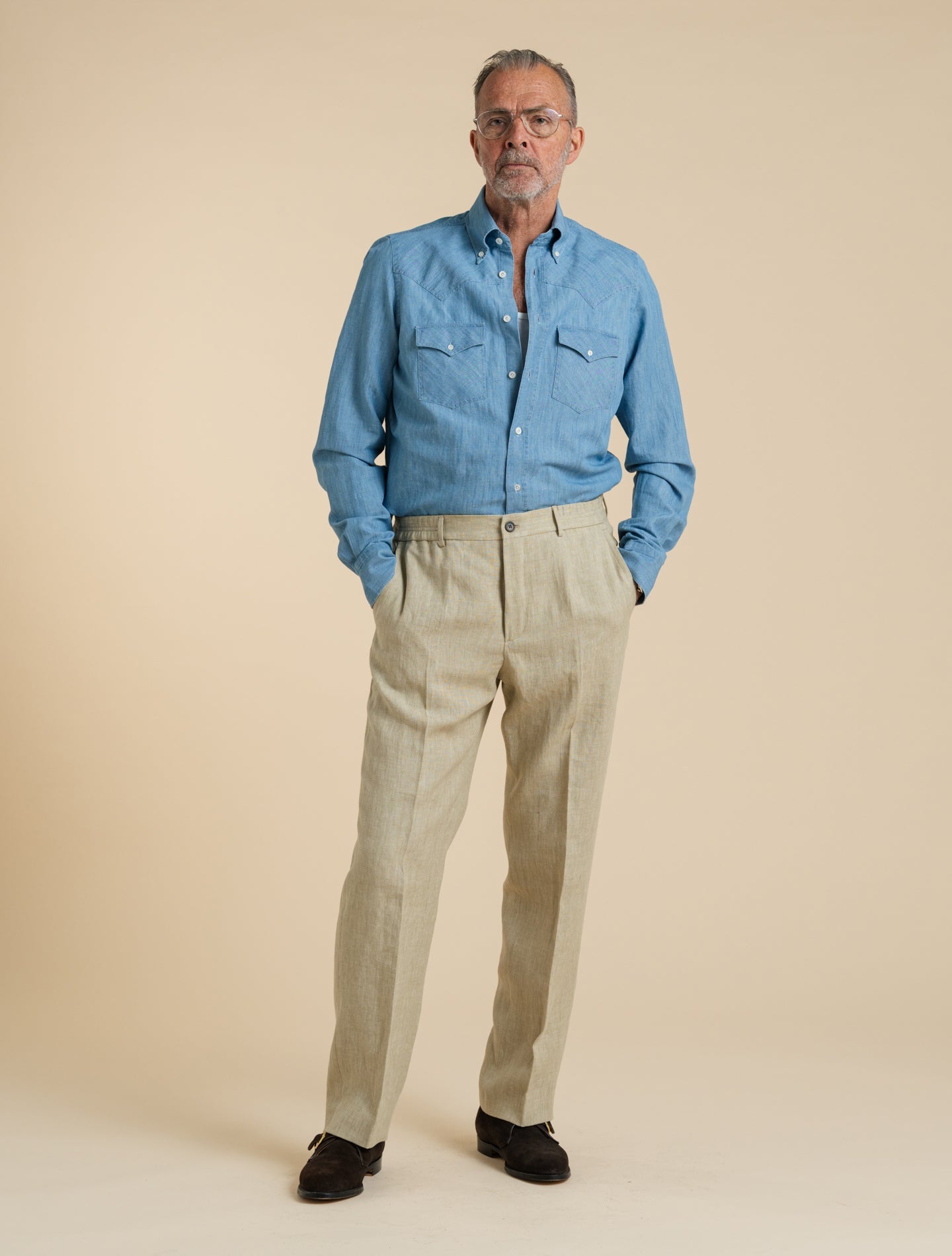 Cotton Linen Denim Shirt Blue Finamore Shirts 39