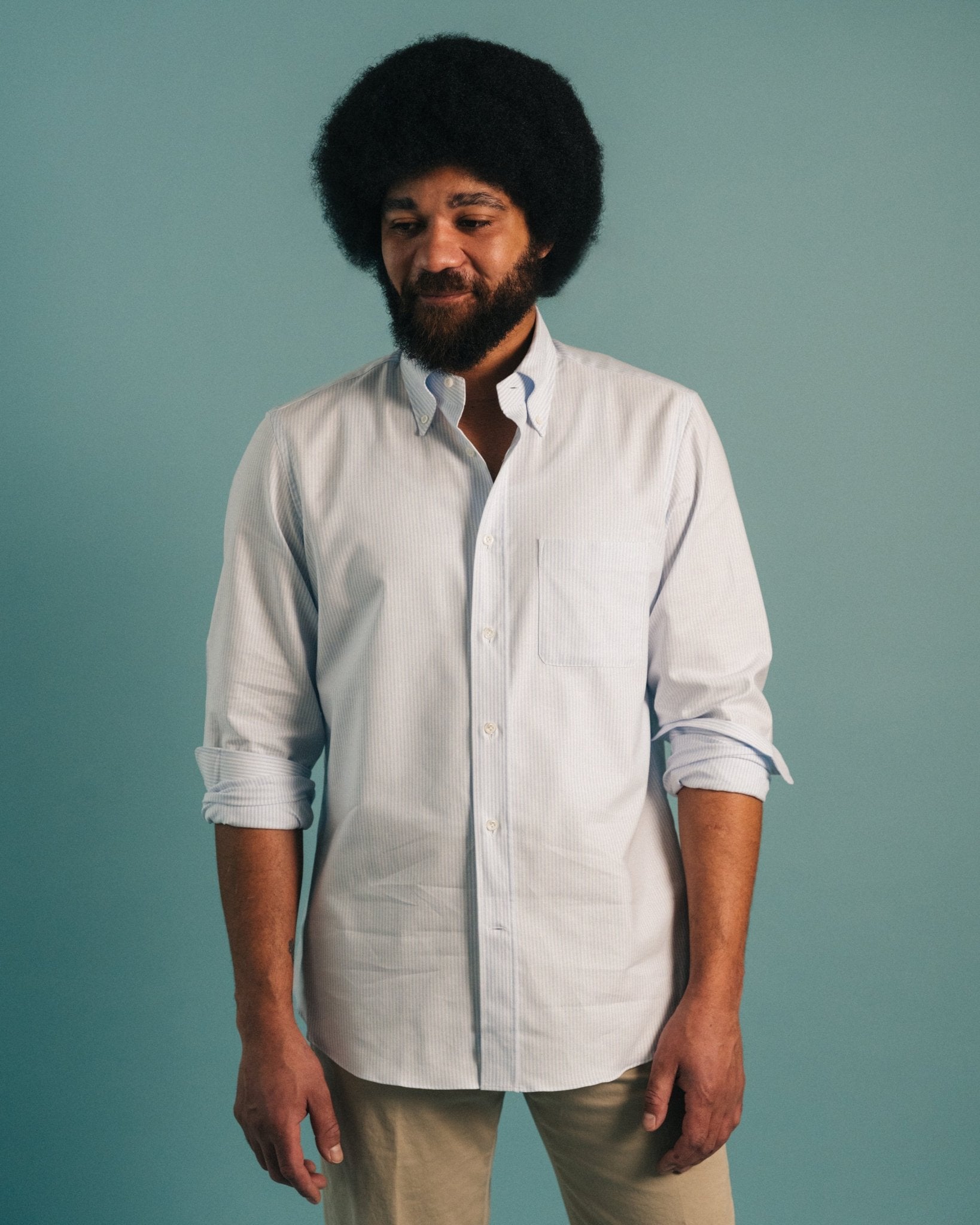 Cotton Linen IVY Fit Shirt Blue Check Mazzarelli Shirts 38