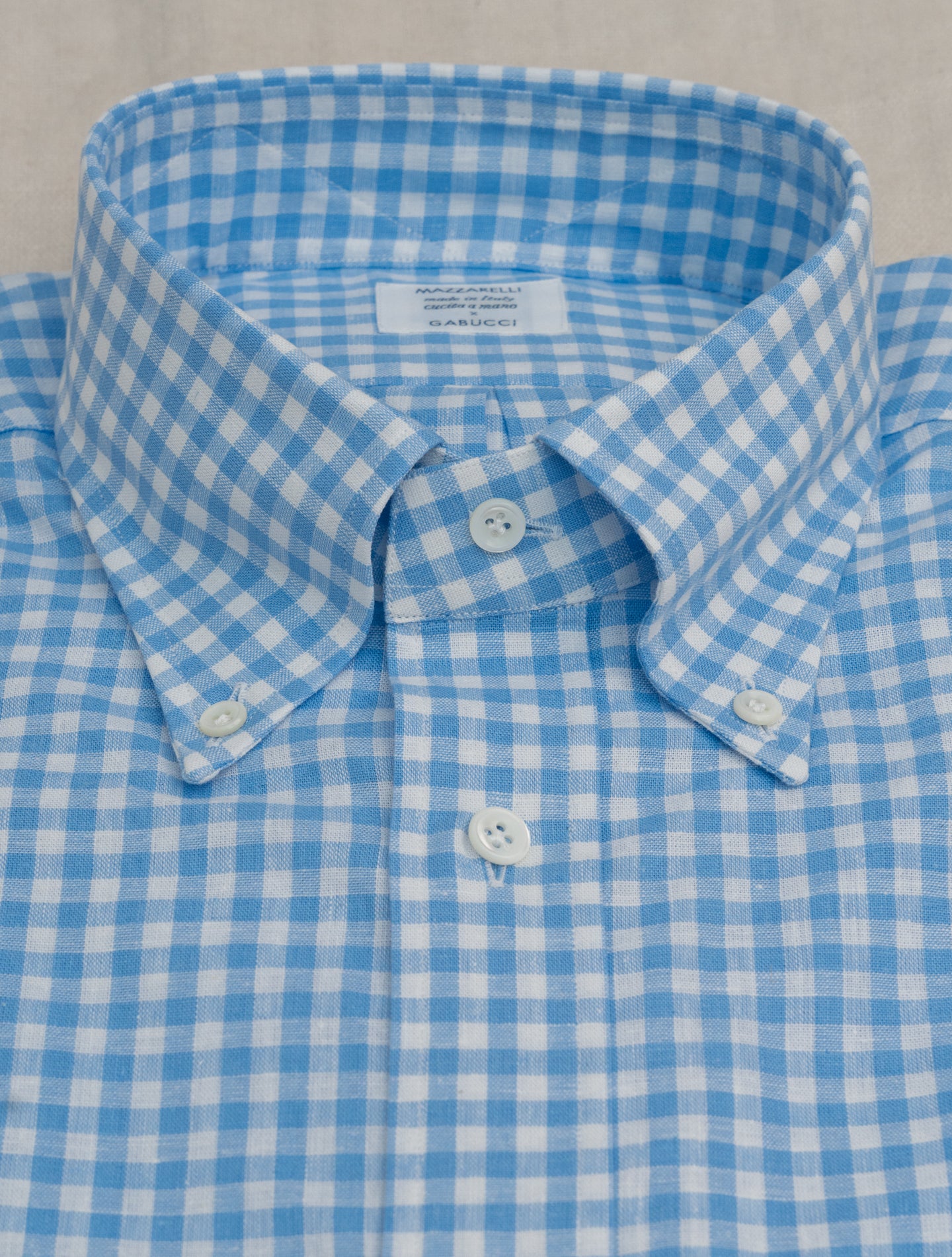 Cotton Linen IVY Fit Shirt Blue Check Mazzarelli Shirts 38