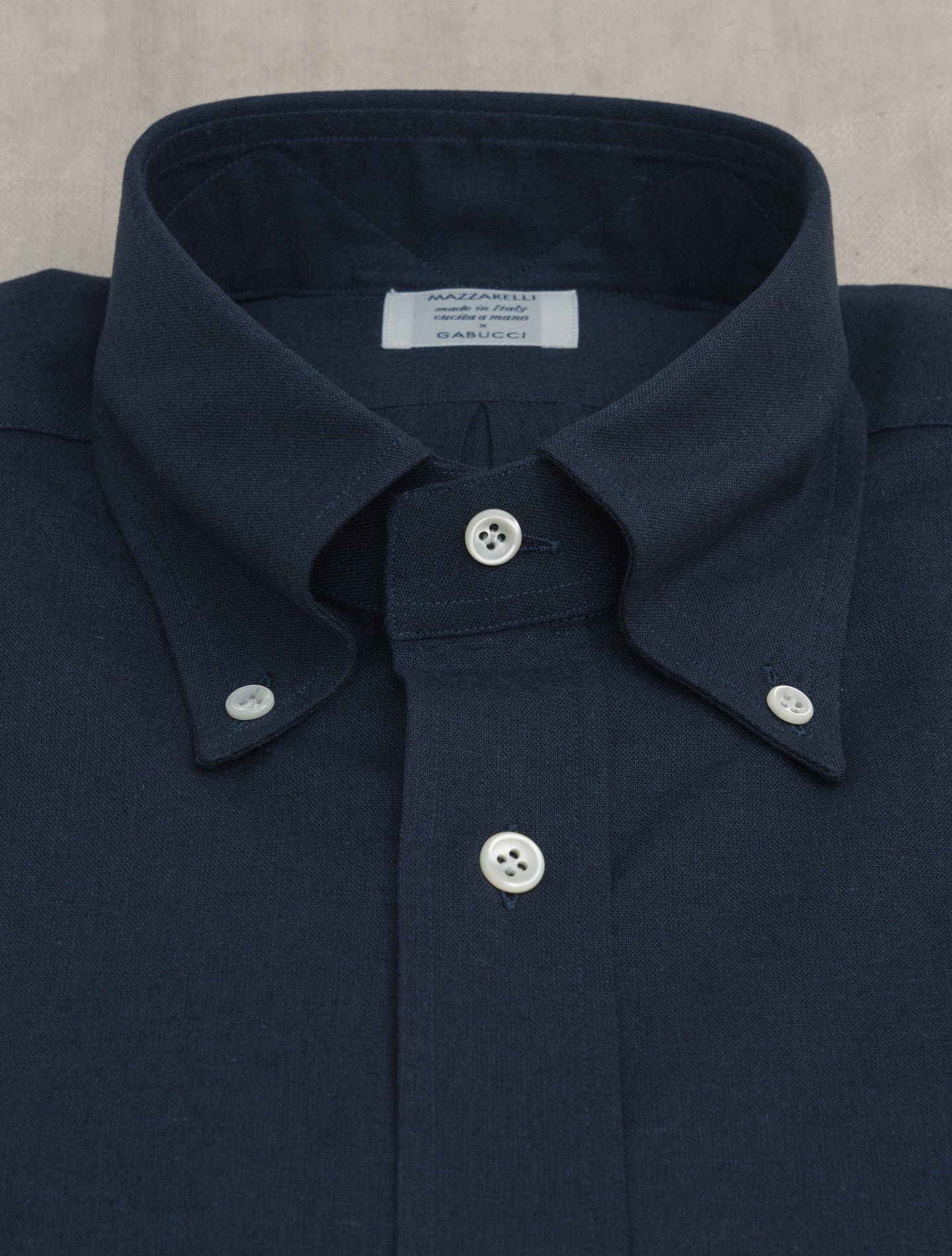 Cotton Linen IVY Fit Shirt Navy Mazzarelli Shirts 38