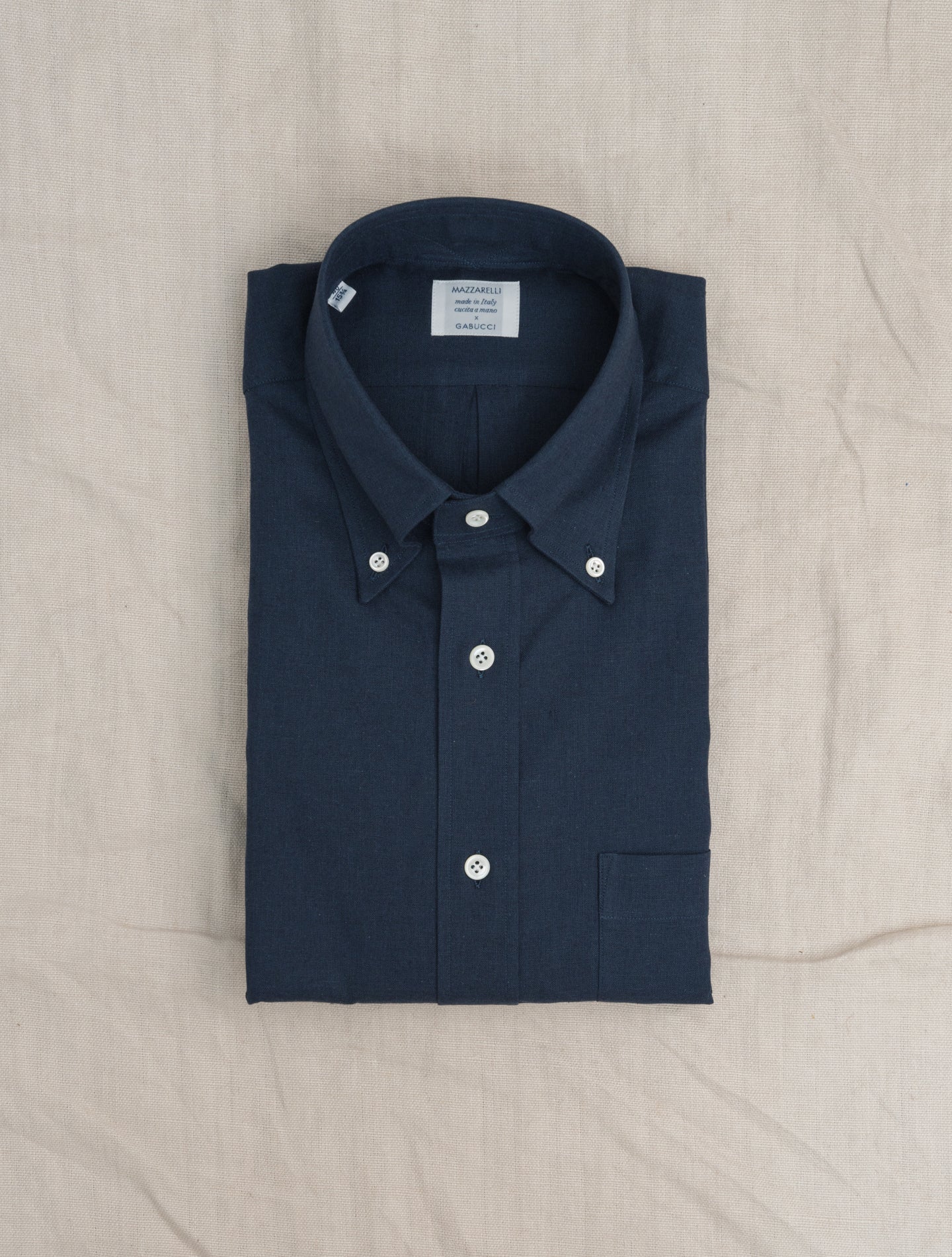 Cotton Linen IVY Fit Shirt Navy Mazzarelli Shirts 38