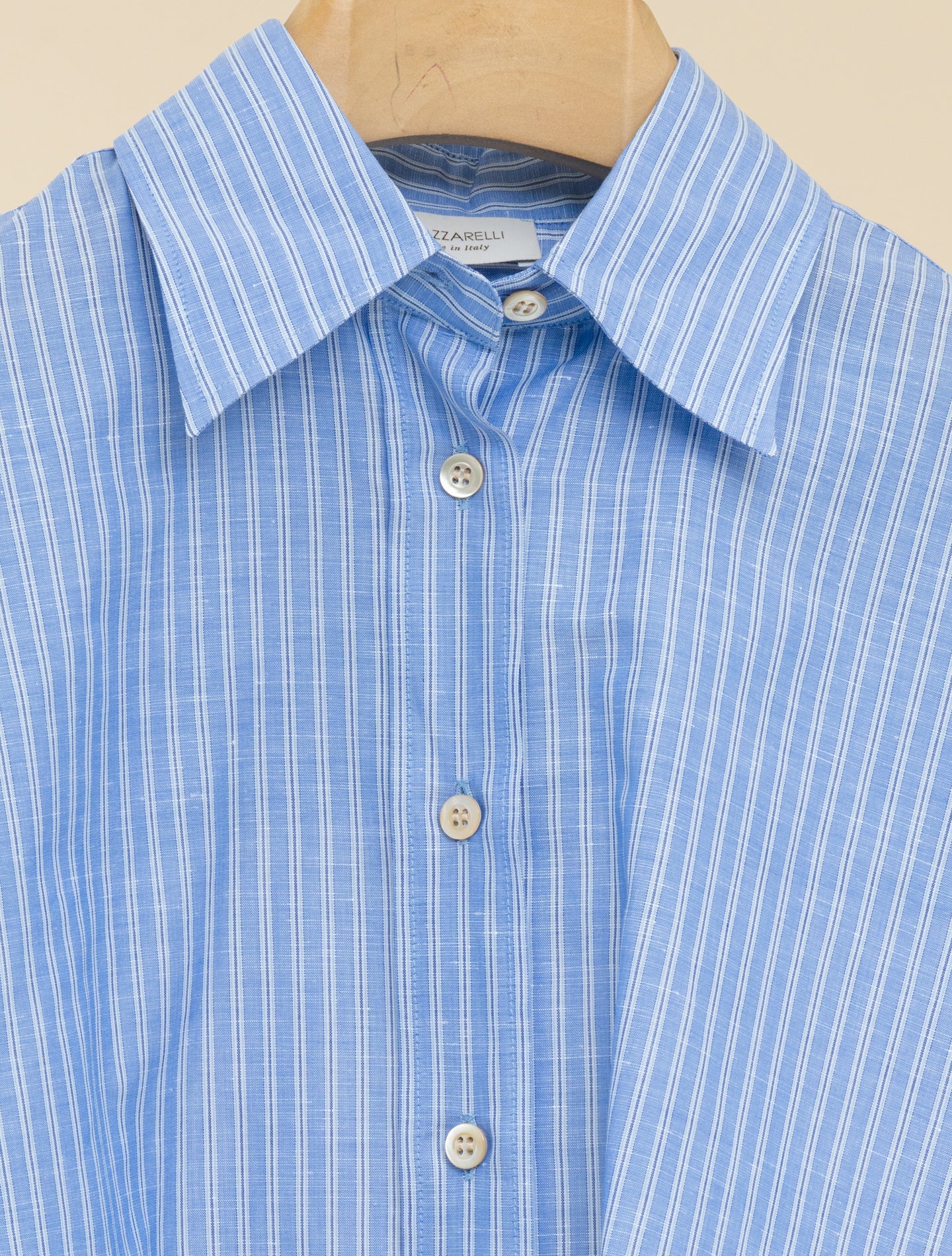 Cotton Linen Multi Striped Shirt Blue Mazzarelli Shirts IT 36