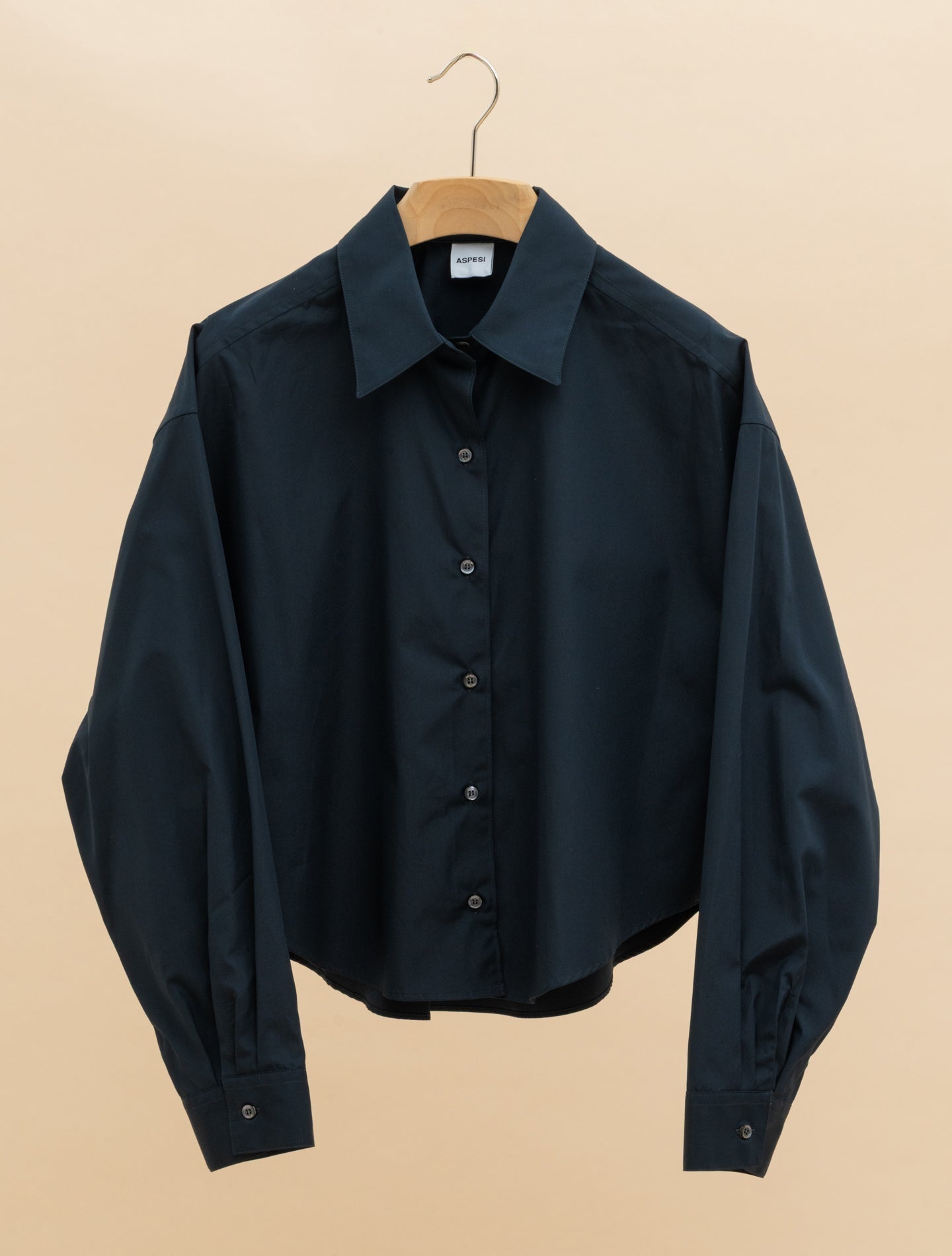 Cotton Poplin Cropped Shirt Navy Aspesi Shirts IT 38