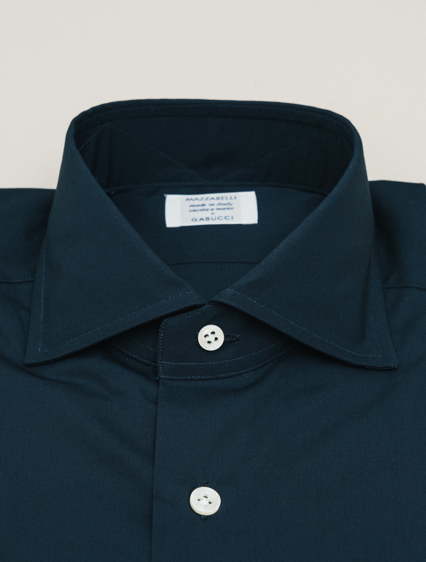 Cotton Poplin Cut Away Shirt Navy Mazzarelli Shirts 38